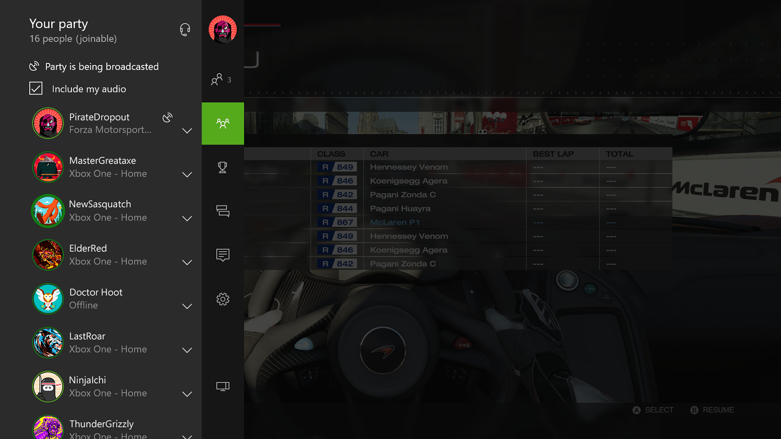 Screenshot of 16-person Party Chat