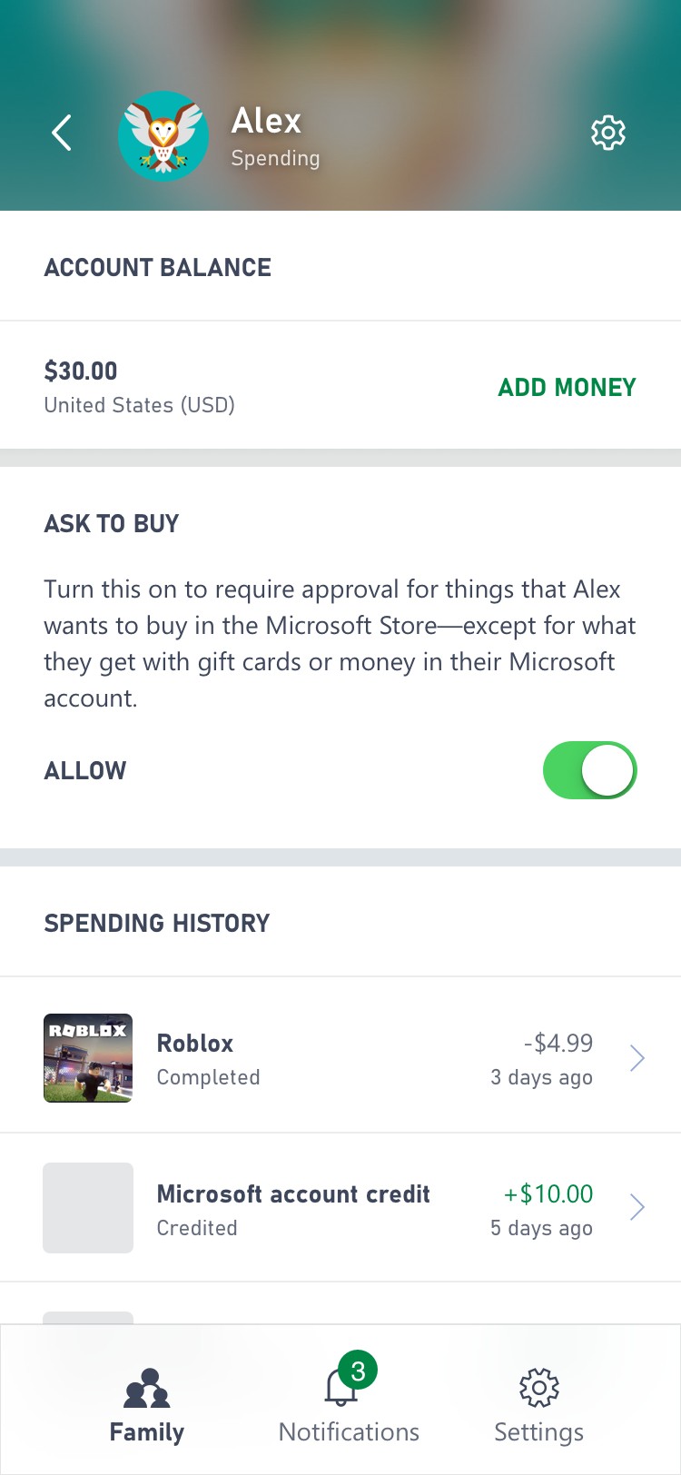 2. Spending History