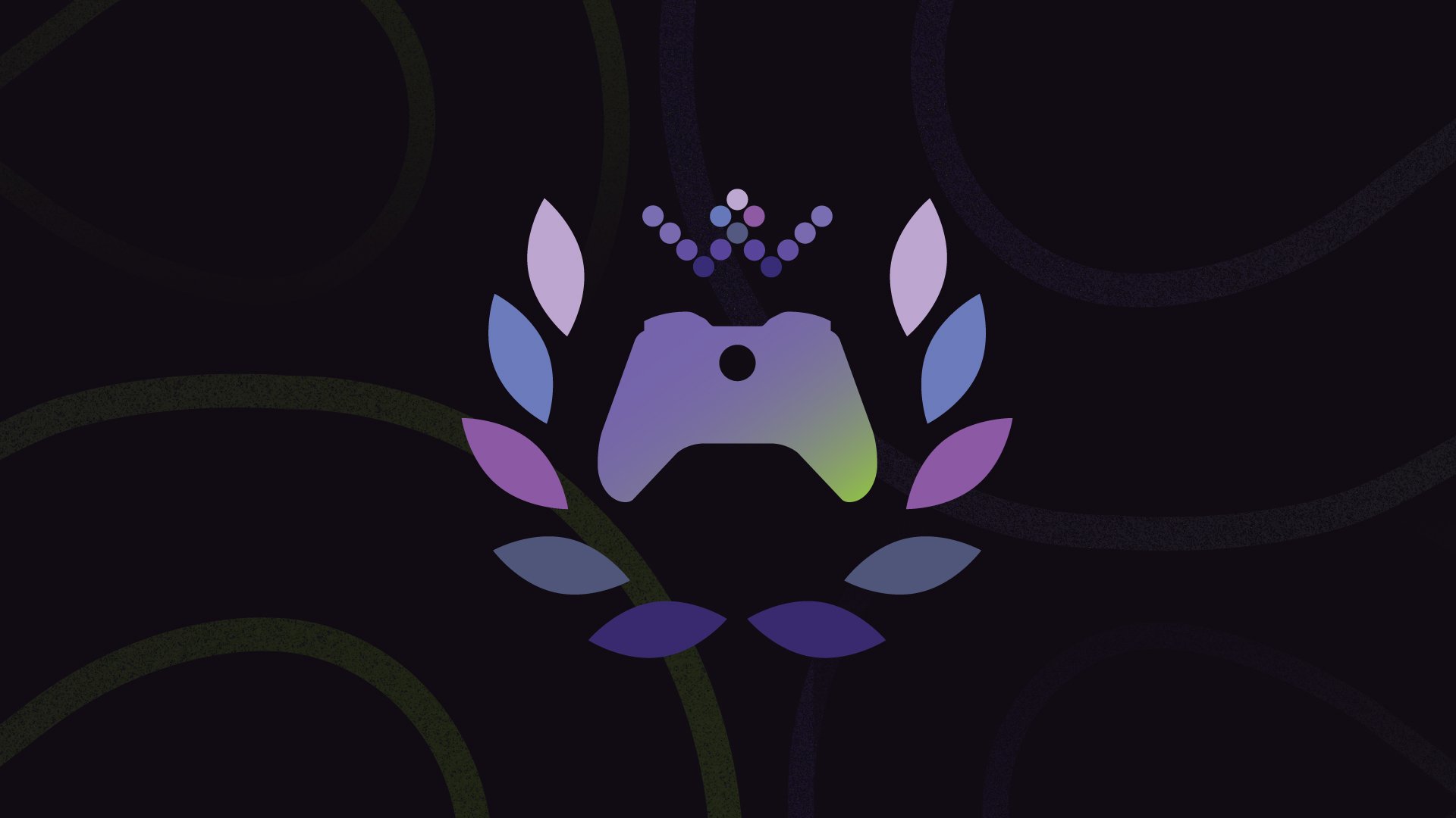 The Xbox Ambassadors logo colored in various shades of purple, pink and dark blue on a dark background with subtle curved lines.