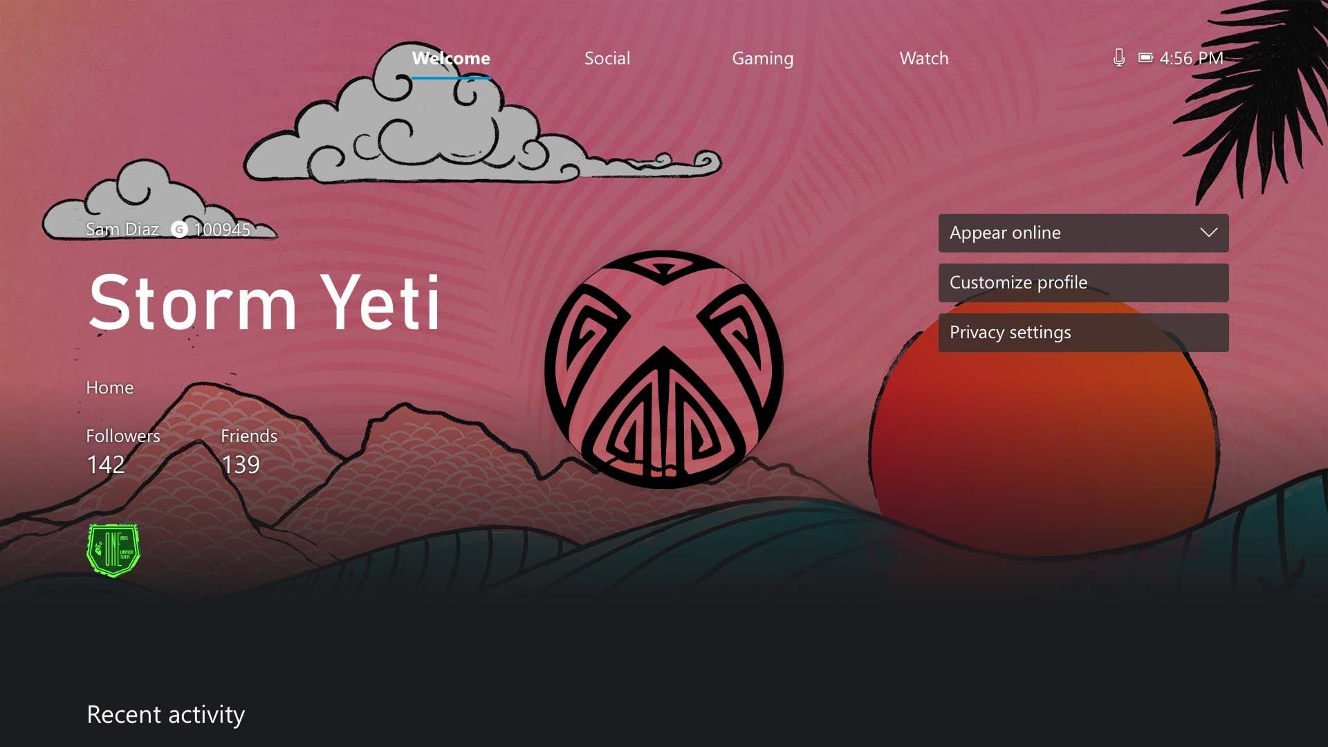 A screenshot of an Xbox profile using the Asian and Pacific Islander GamerPic and profile theme.