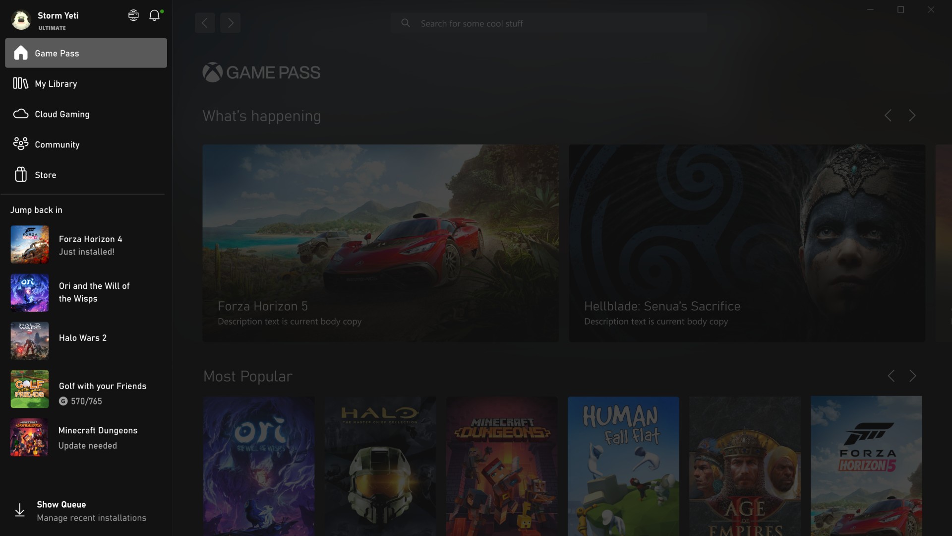 Xbox App on PC: Home MRU Asset