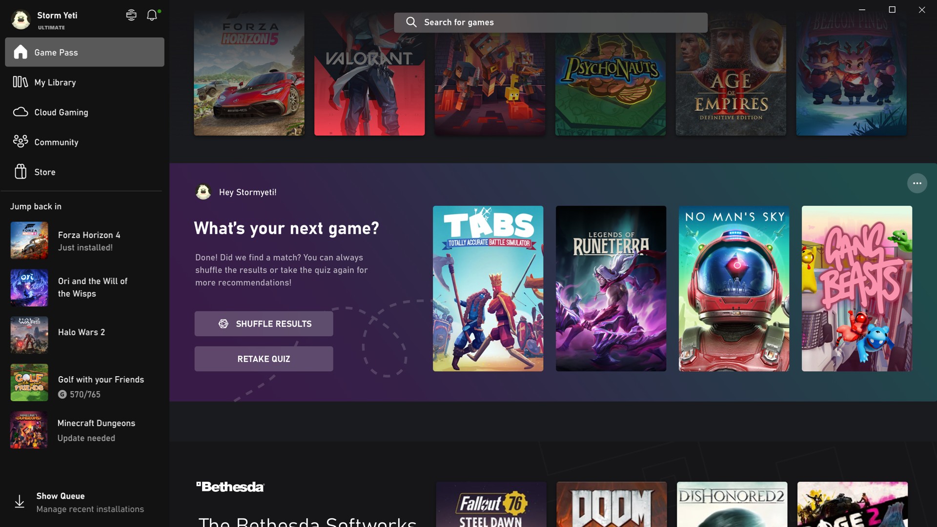 Xbox App on PC: Welcome Quiz Results Asset