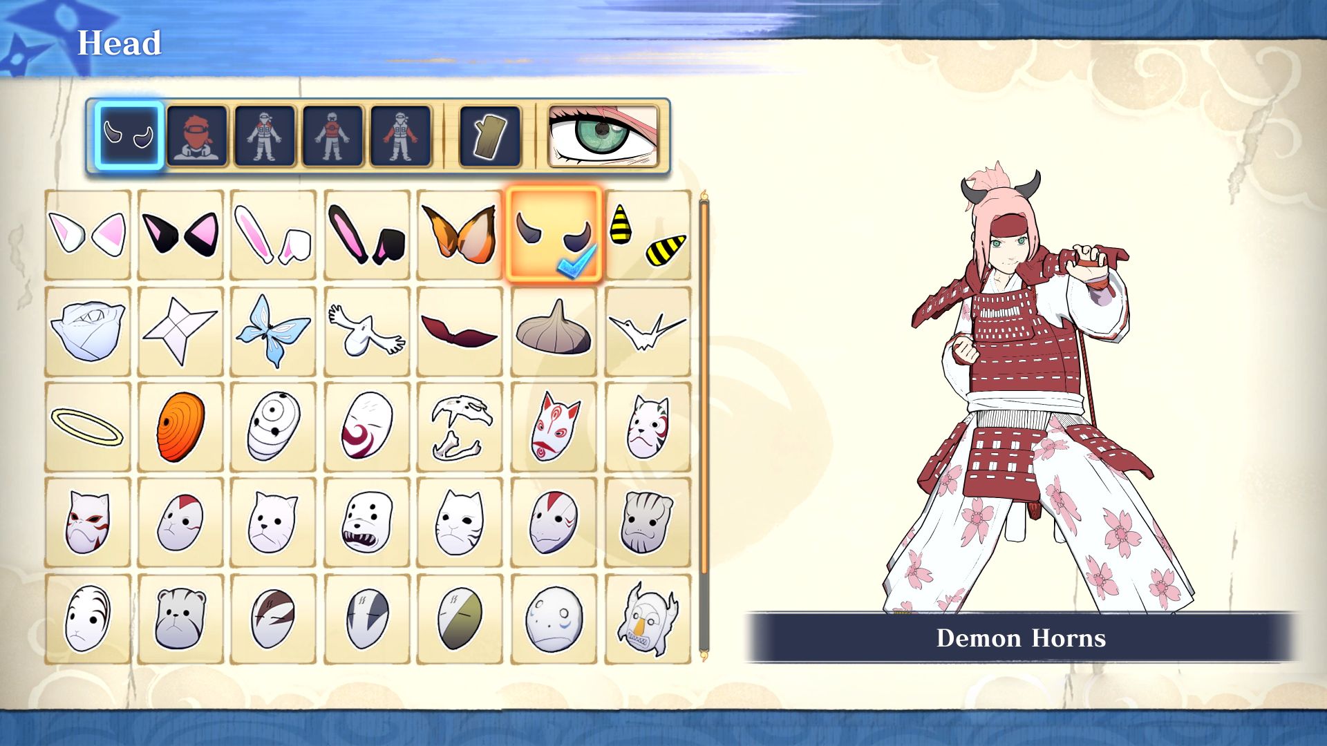 Customization menu screenshot in Naruto X Boruto: Ultimate Ninja Storm Connections