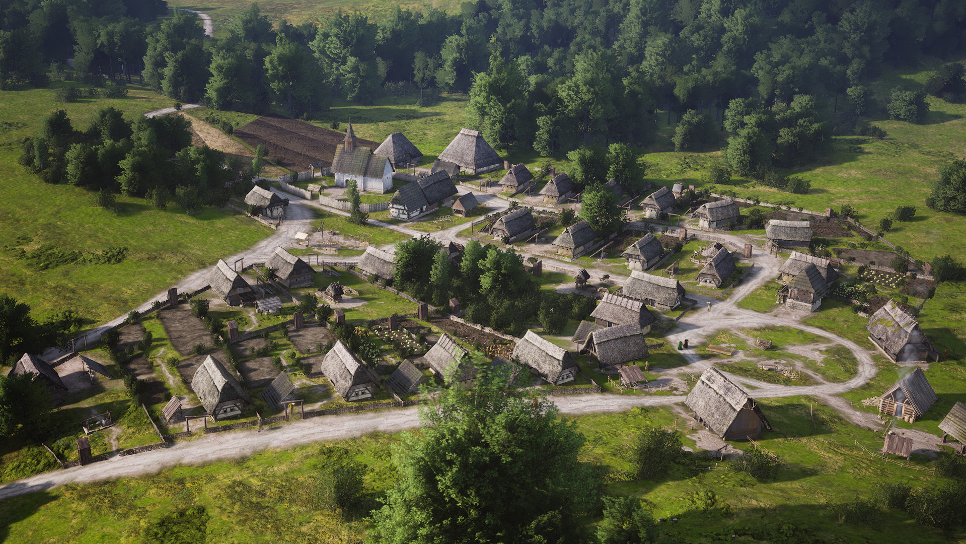 Screenshot of a town in Manor Lords
