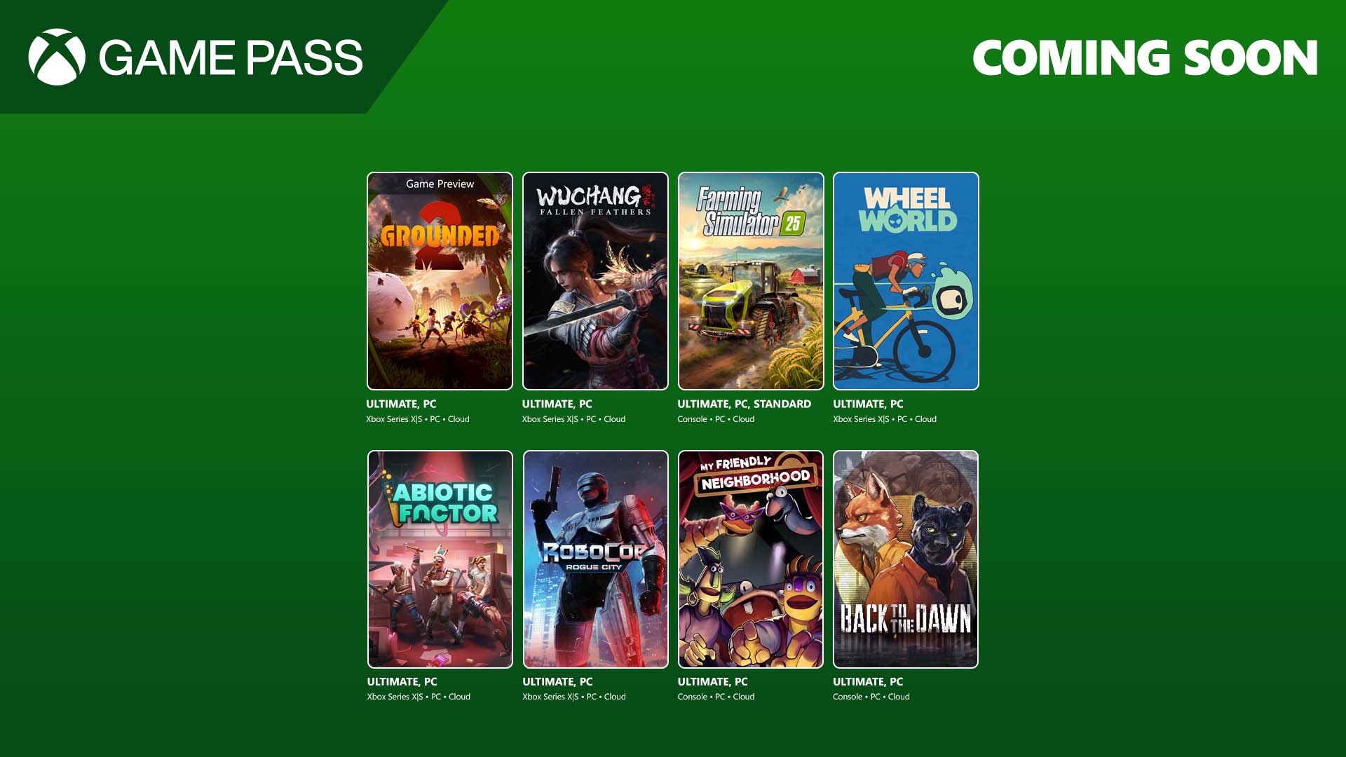 Coming to Game Pass: Grounded 2 (Game Preview), Wuchang: Fallen Feathers, Farming Simulator 25, and More