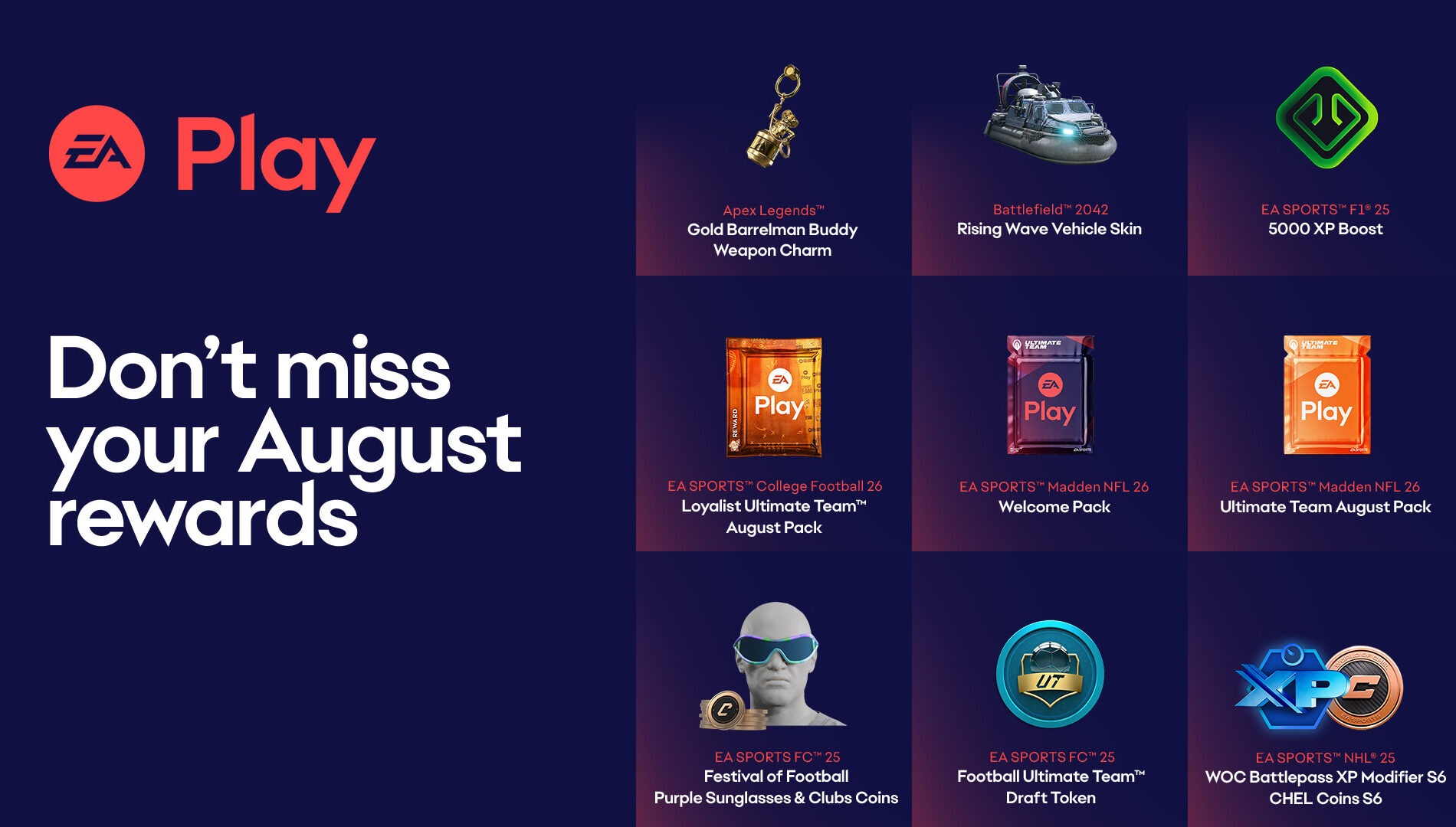 EA Play August Rewards