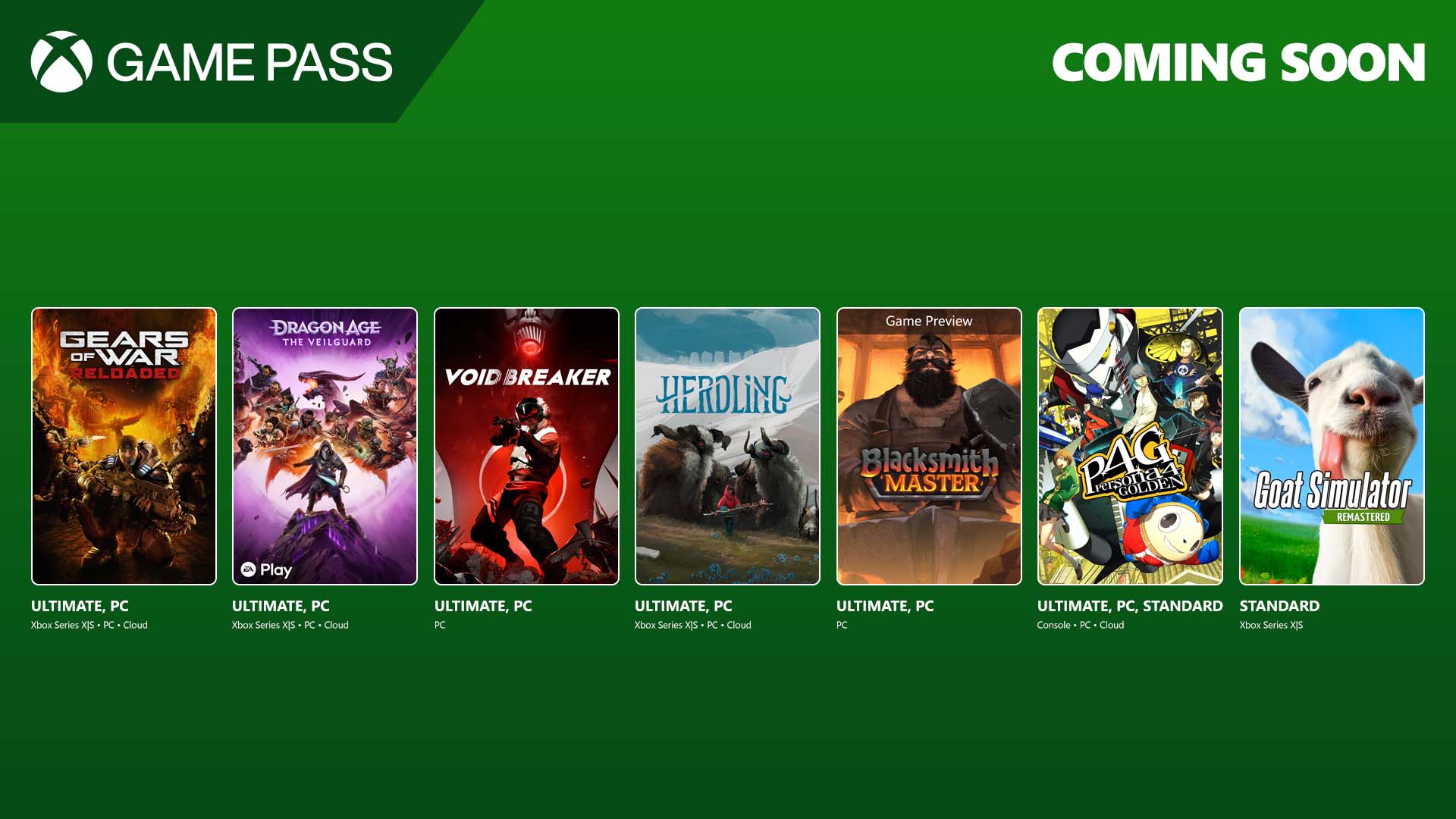 Coming to Game Pass: Gears of War: Reloaded, Dragon Age: The Veilguard, Void/Breaker, and More