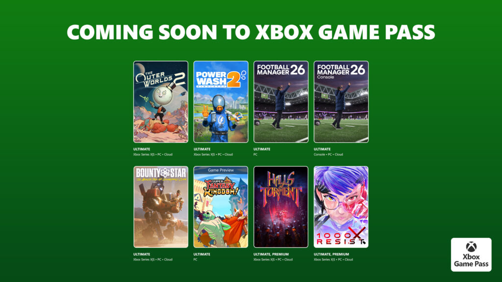Coming to Xbox Game Pass: The Outer Worlds 2, PowerWash Simulator 2, Football Manager 26, and More