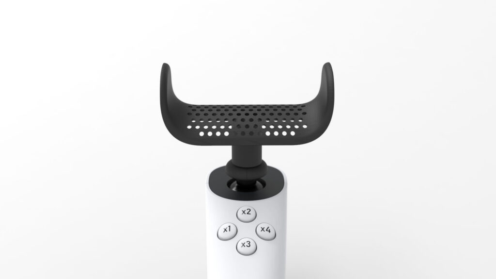 The new XBOX Adaptive Thumbstick Topper Goal Post shape attached to the XBOX Adaptive Joystick.
