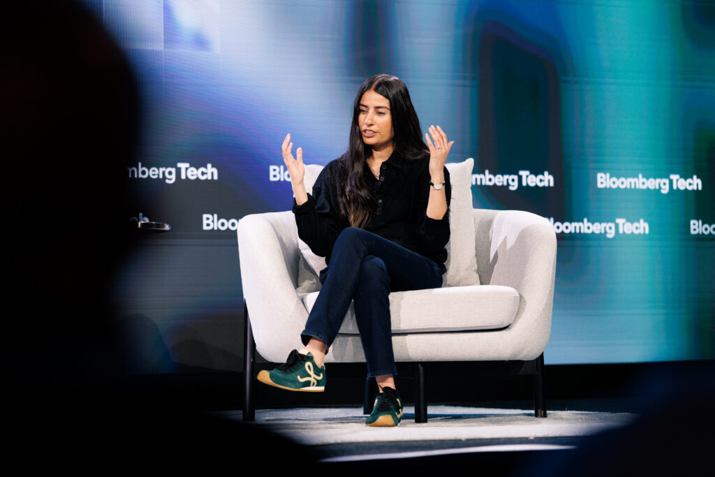 Asha Sharma discussing the future of XBOX and gaming with Emily Chang at Bloomberg Tech Summit, San Francisco, June 2026.