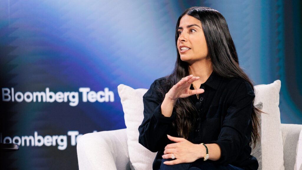 Asha Sharma discussing XBOX and gaming innovation with Emily Chang at Bloomberg Tech Summit 2026