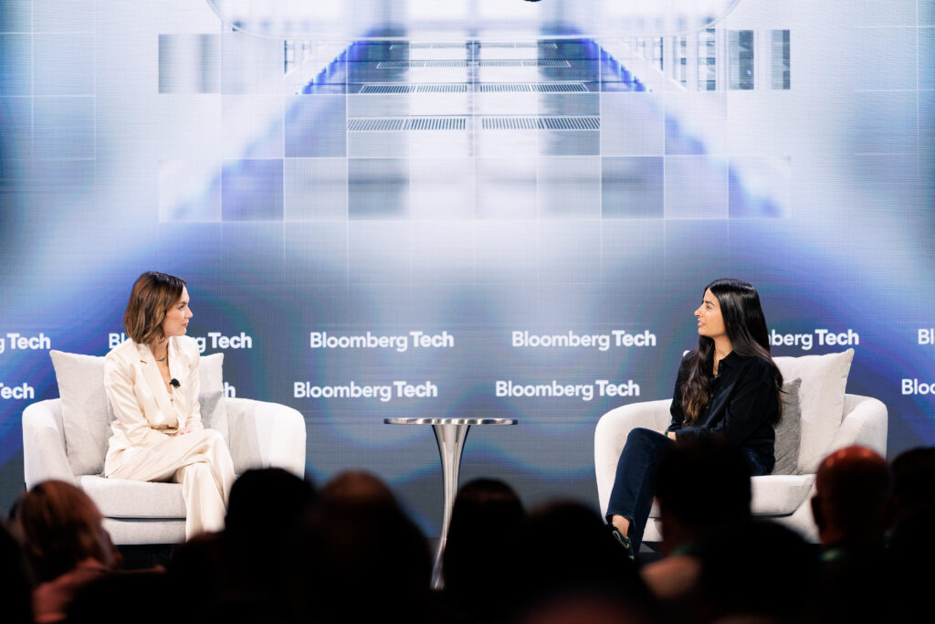 Asha Sharma and Emily Chang on stage at the Bloomberg Tech Summit in San Francisco, June 2026.