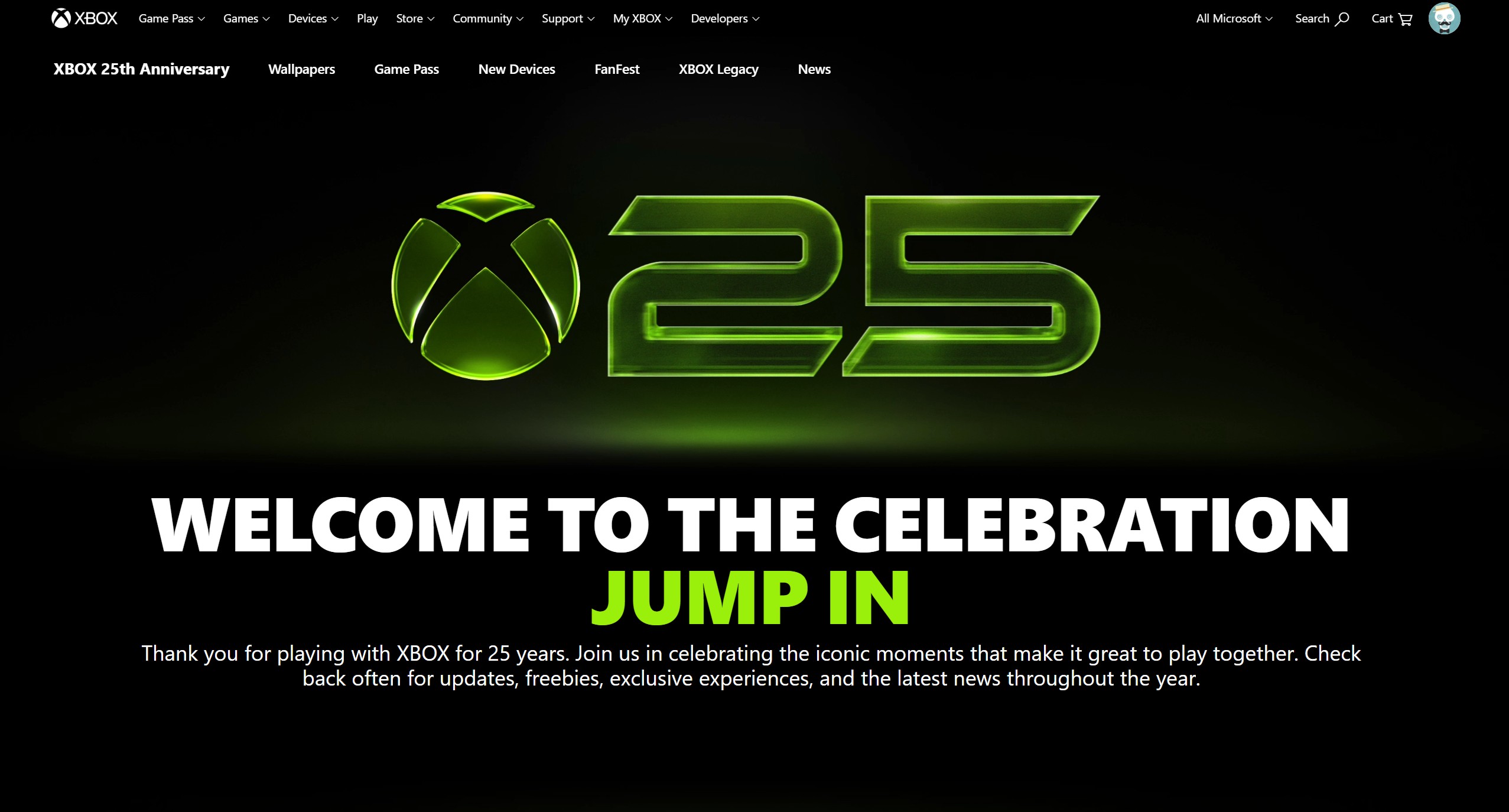 Image of the X25 Anniversary Hub website