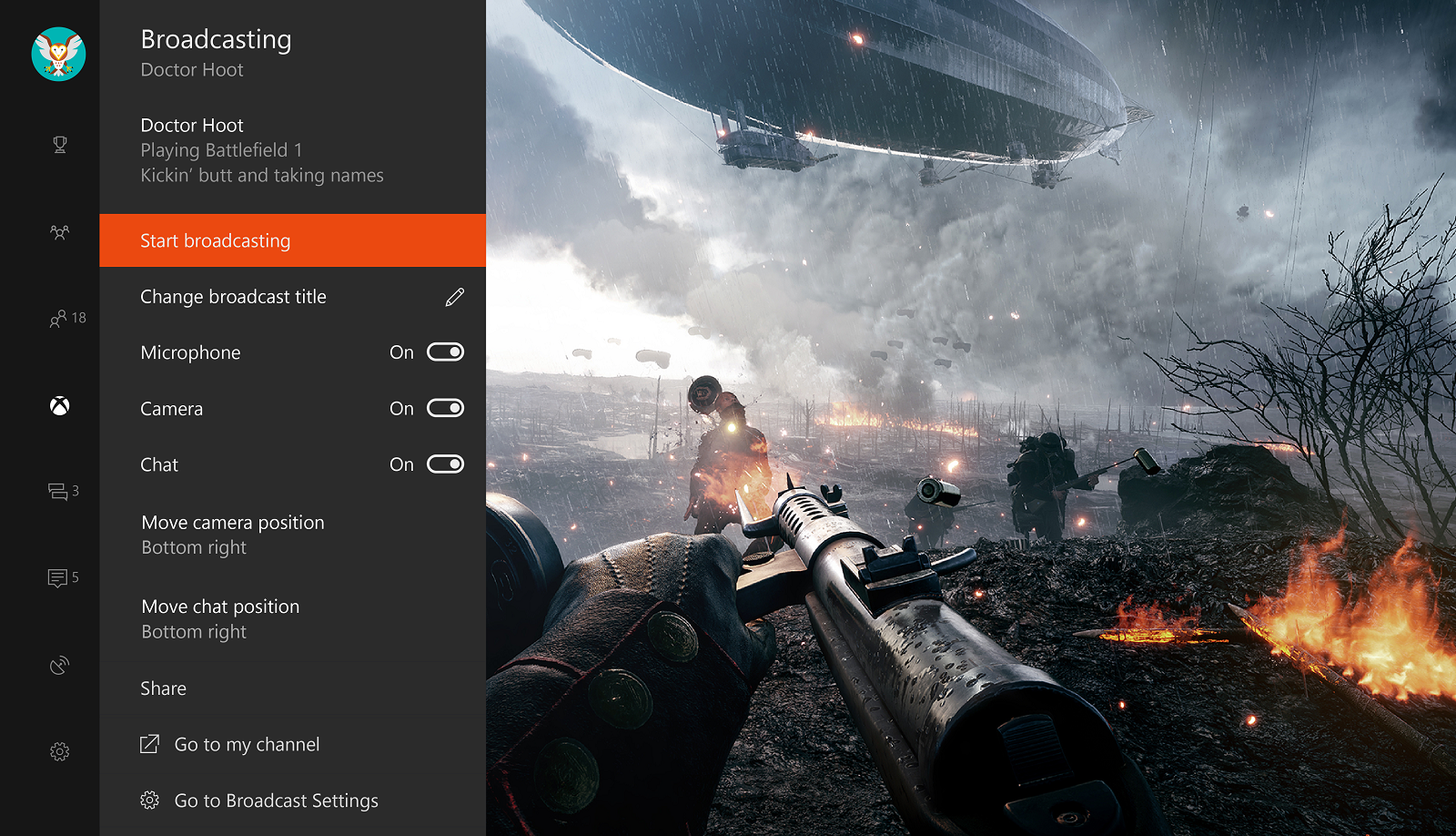 Beam Broadcasting on Xbox One UI