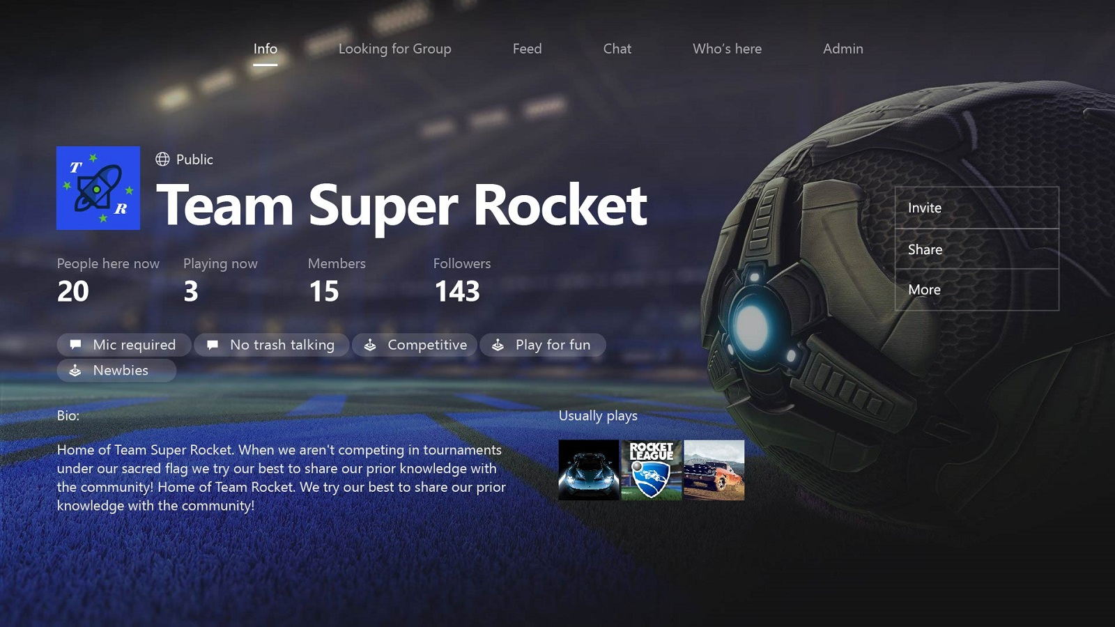 Xbox Dashboard Screenshot of Clubs on Xbox Live