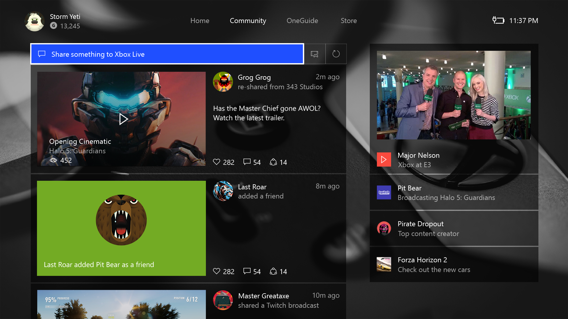 Image of the Community section in the New Xbox One Experience