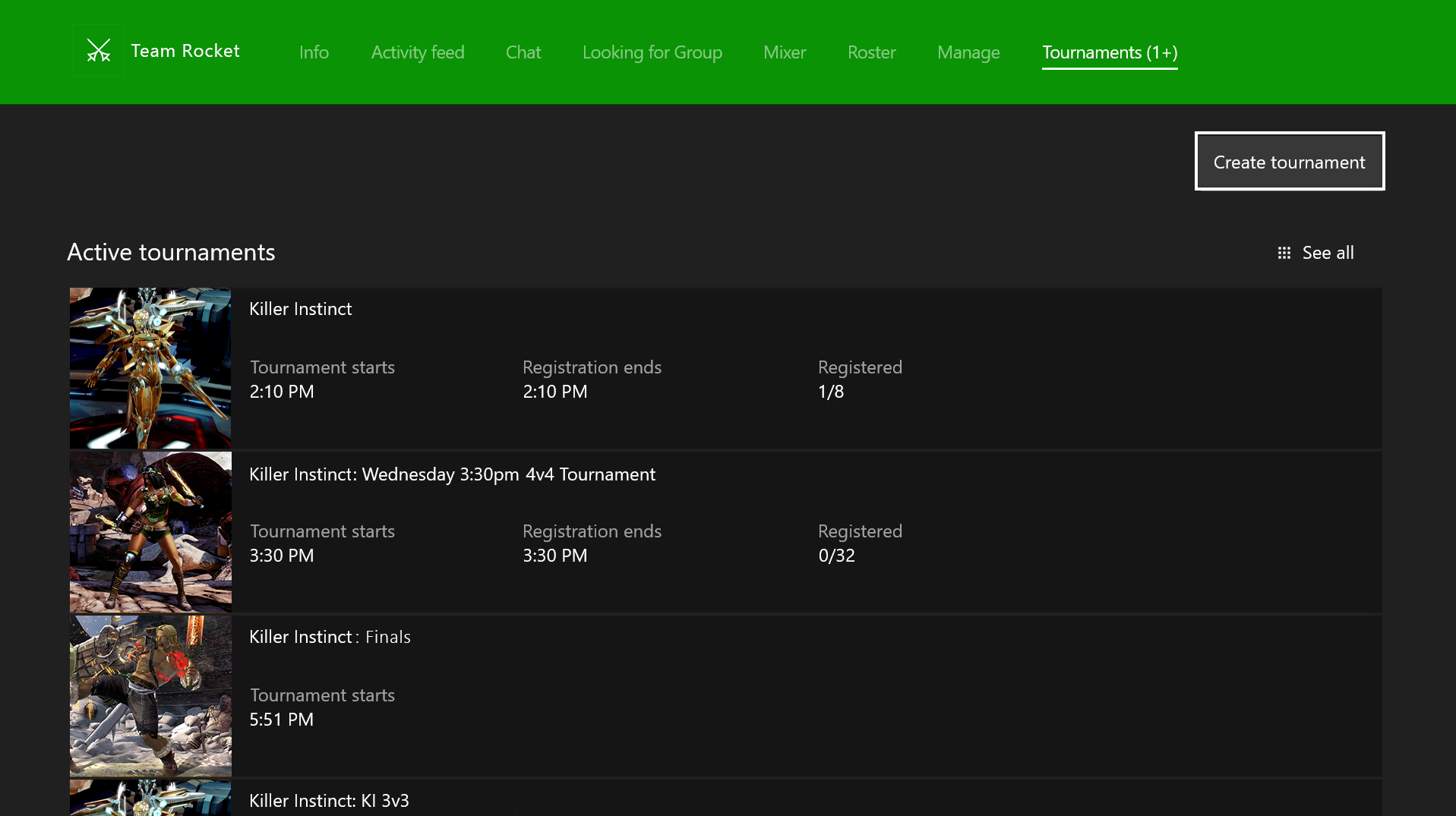 Club Tournaments for Arena on Xbox Live