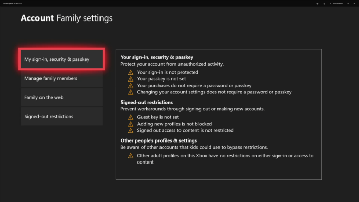 Family Settings Page