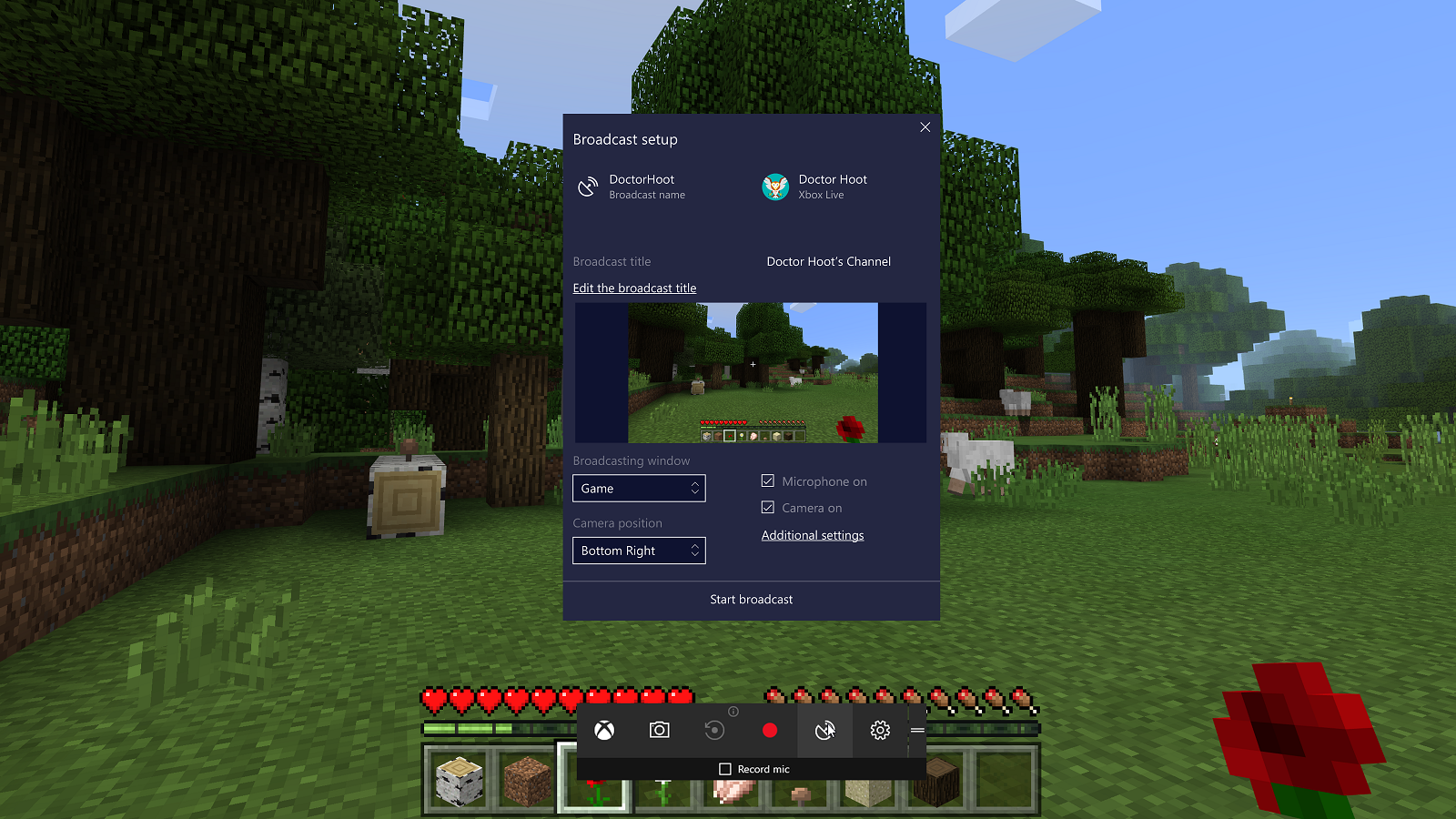 Beam broadcasting via Game bar on Windows 10 PCs