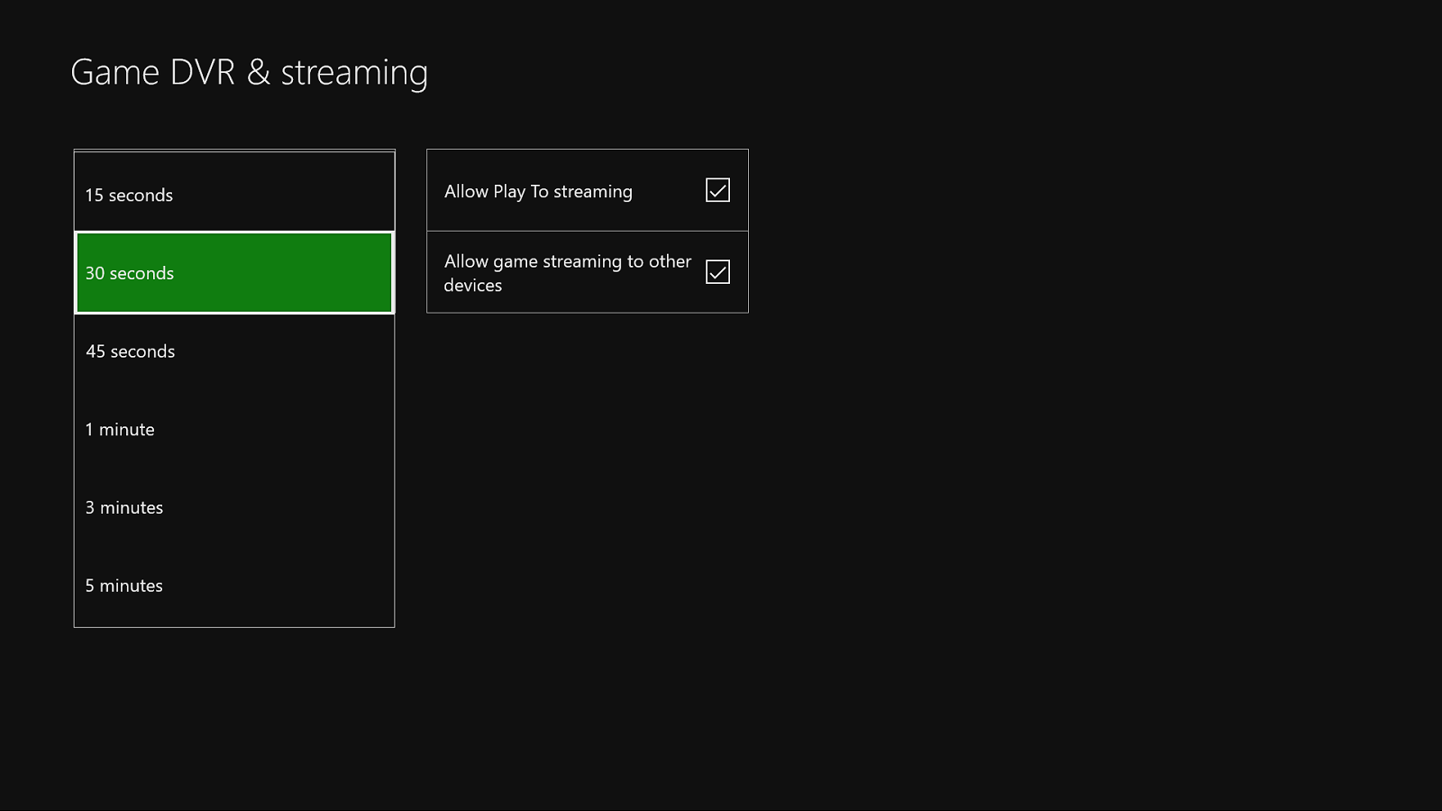 Screenshot of Game DVR Duration