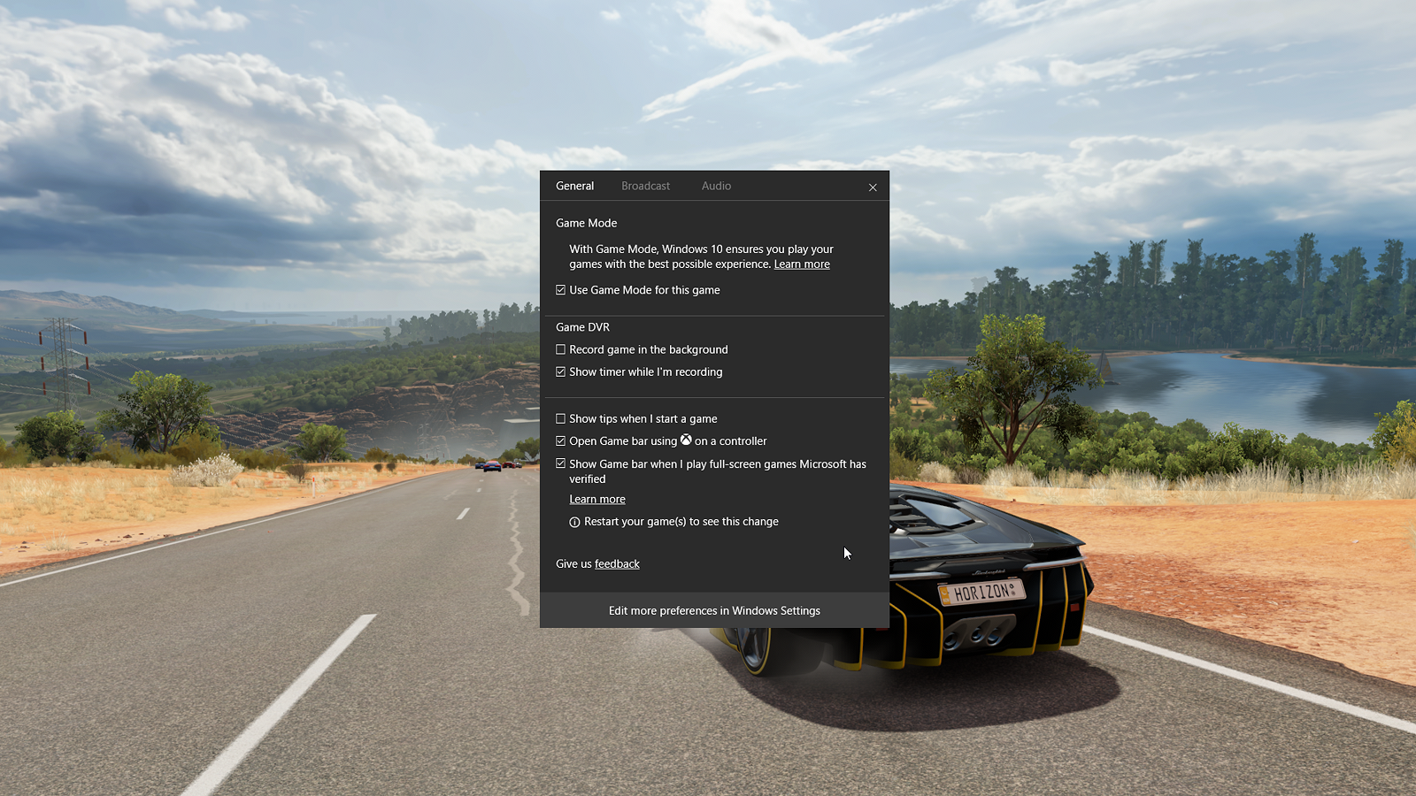 Game Mode on Windows 10 UI 