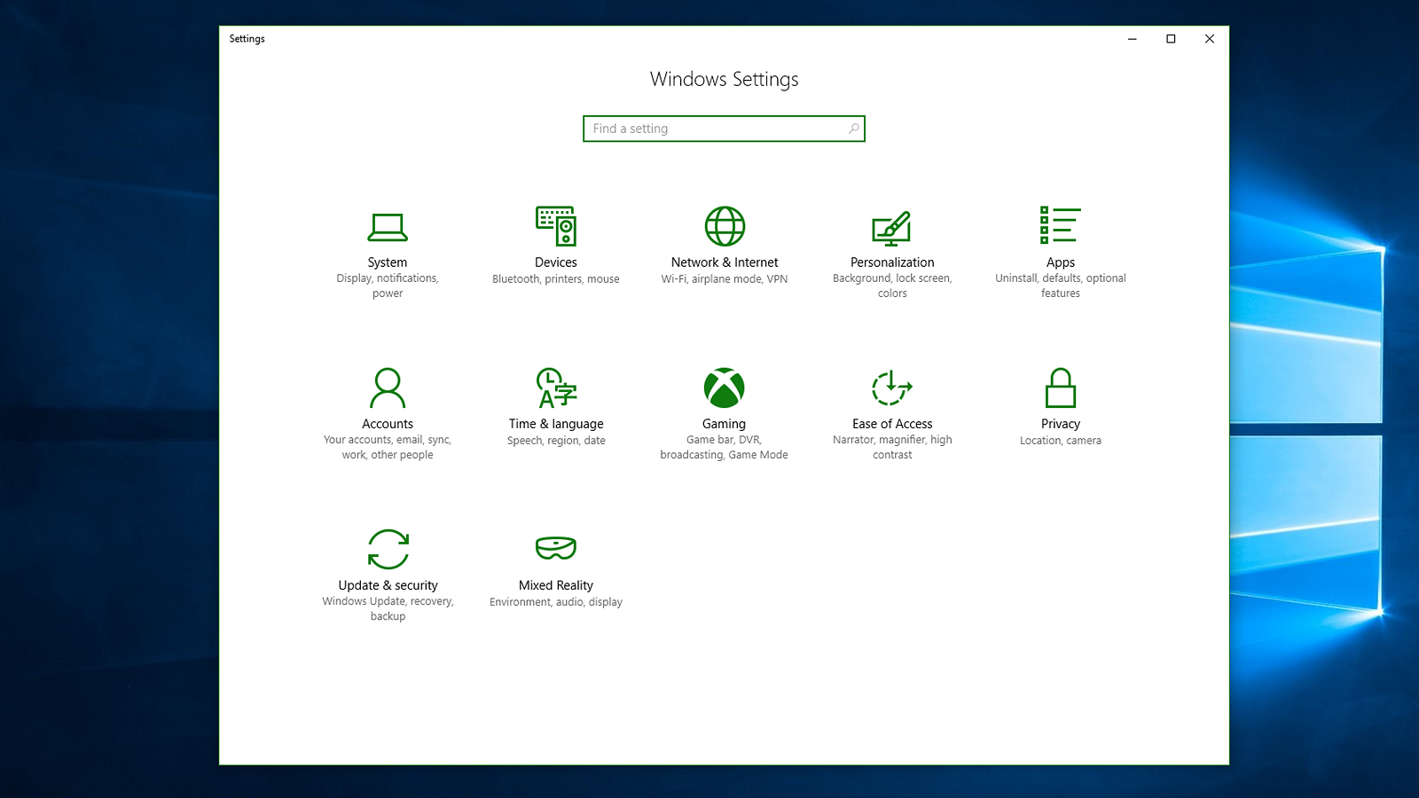 Windows Settings on Windows 10 PCs