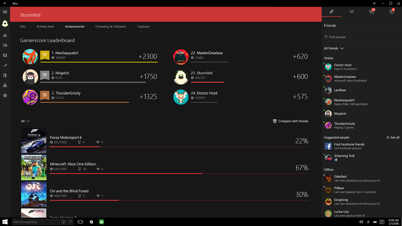 Screenshot of Gamerscore leaderboard