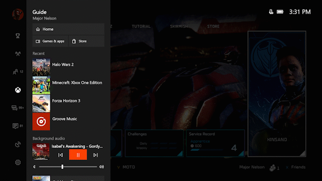 .gif of Xbox One Guide with background music controls