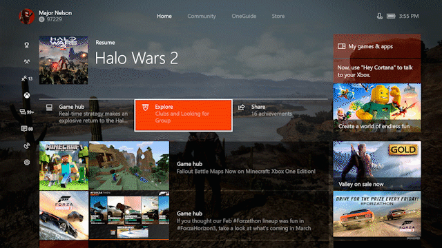 .gif of Home screen on Xbox One 