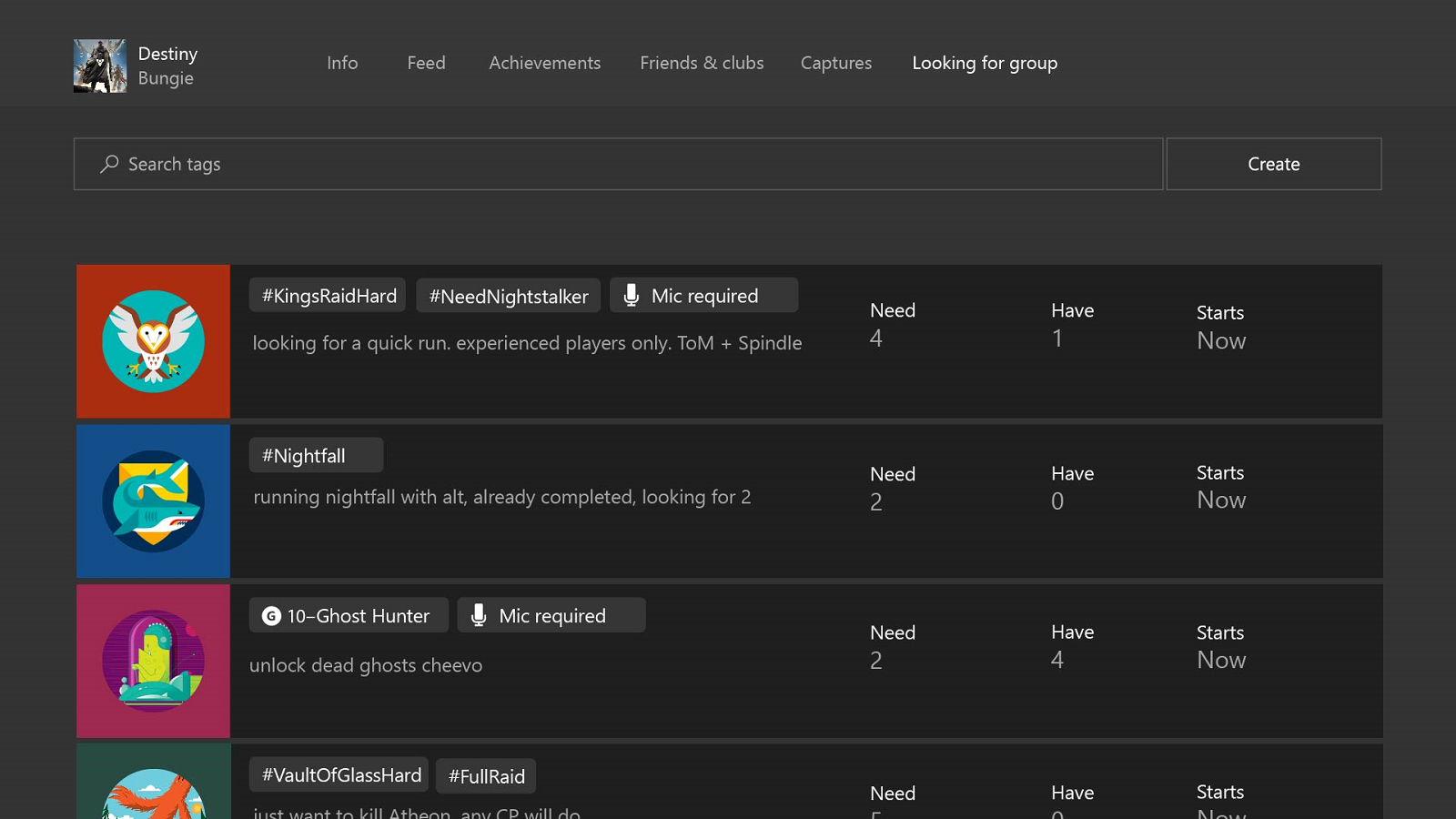 Xbox Dashboard Screenshot of Looking for Group on Xbox Live