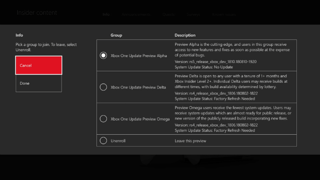 Xbox Insider Ring Dialog Box