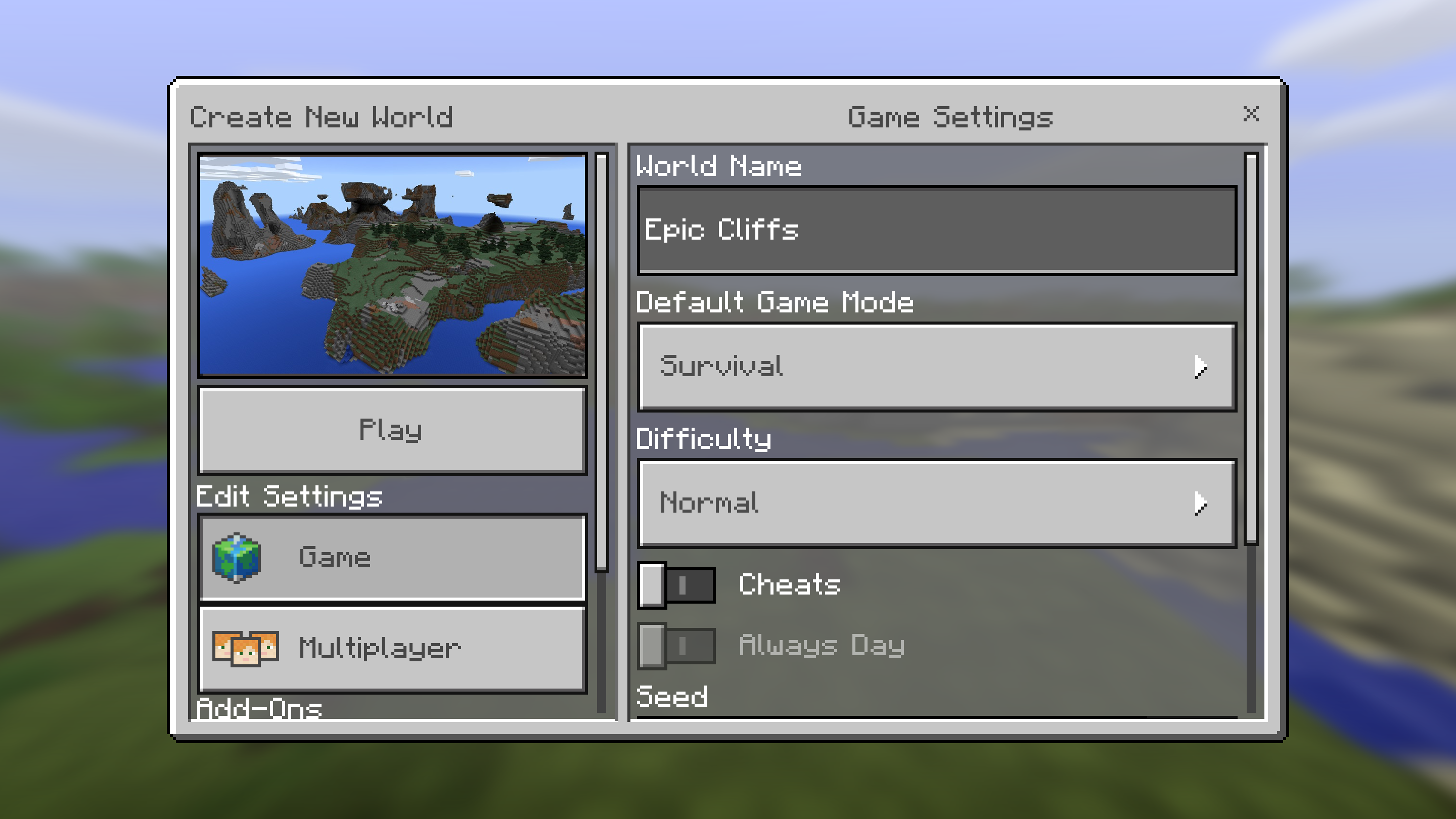 Minecraft Ender Update - Chosen Seed in World Seed Library