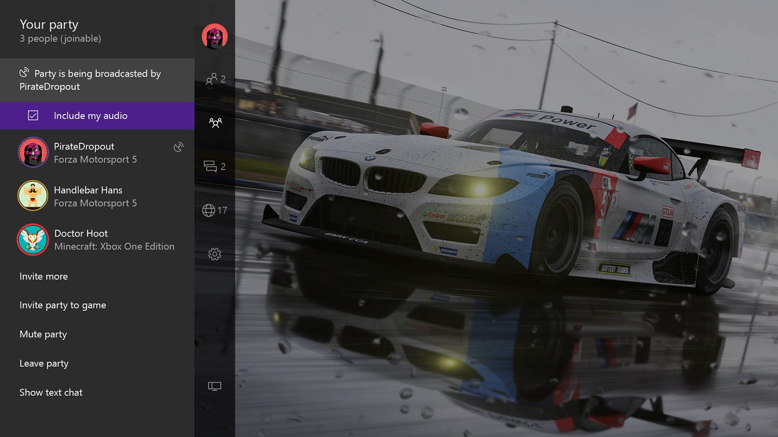Screenshot of party chat