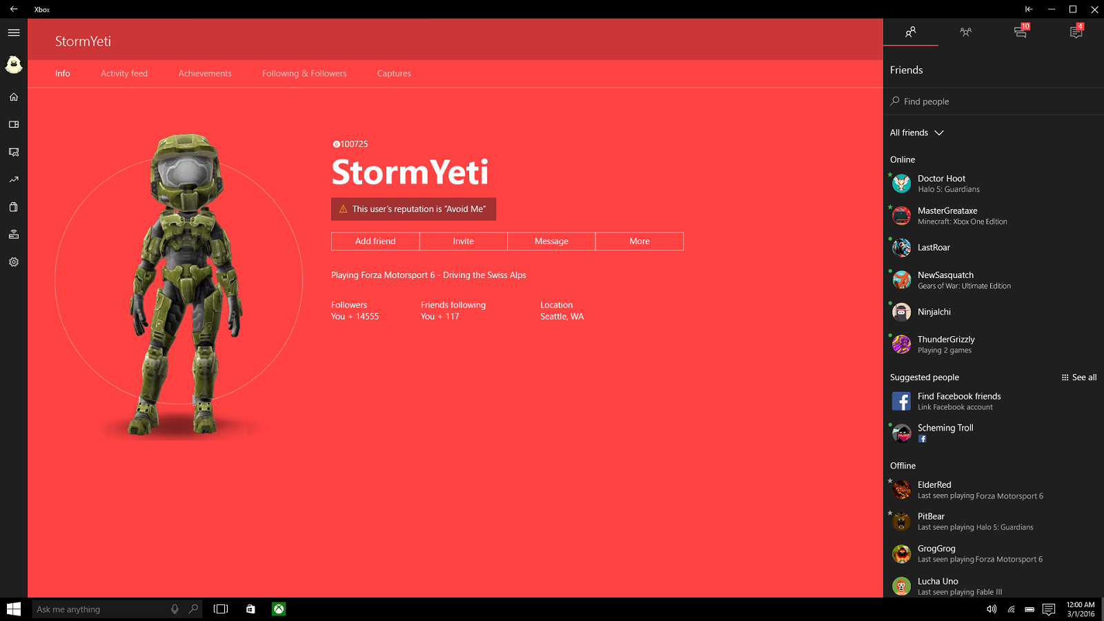 Screenshot of reputation rating