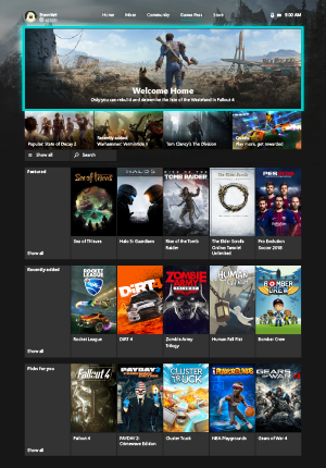 Xbox Game Pass Tab on Xbox One UI