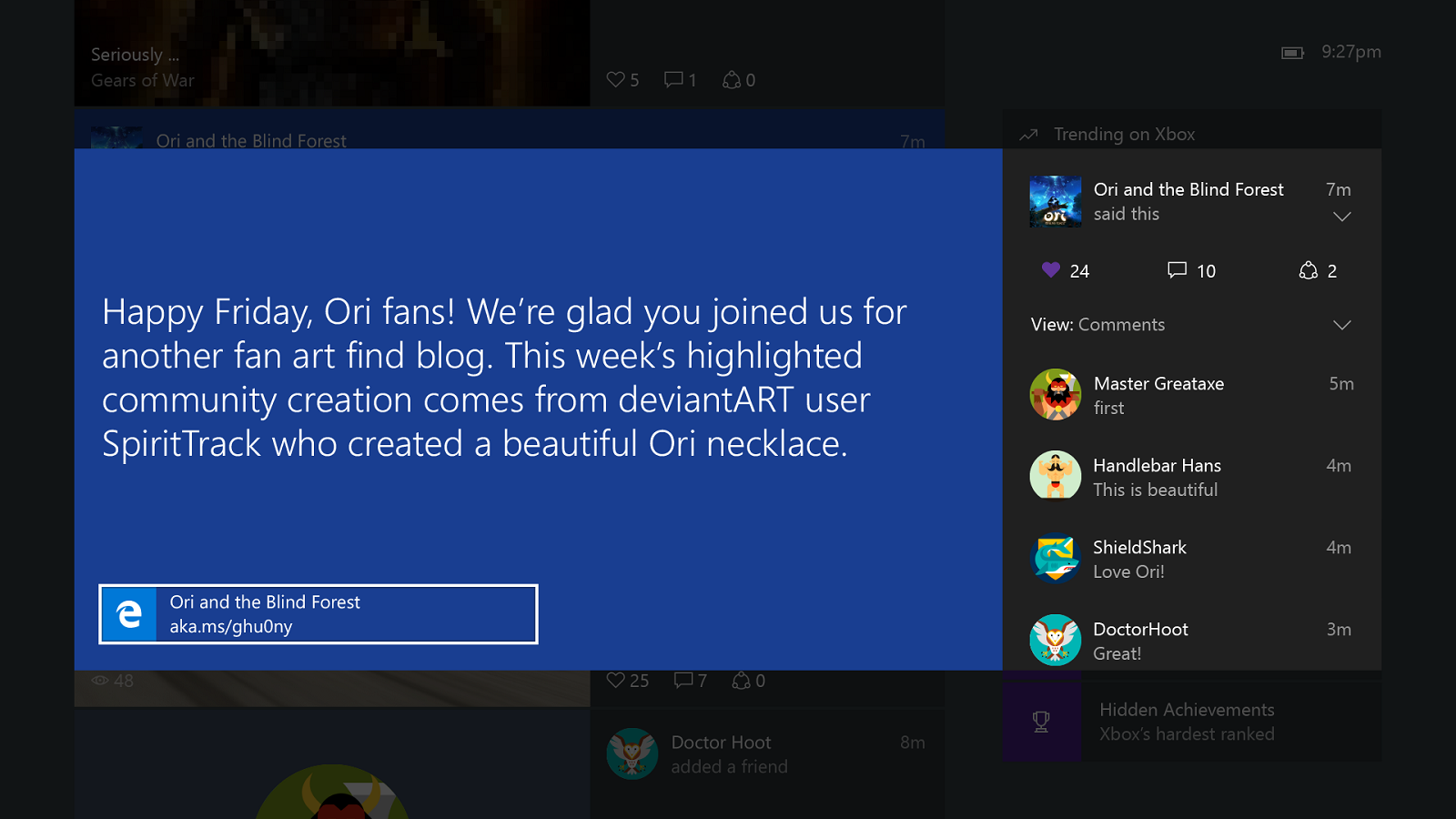 Screenshot of Game Hubs with web links
