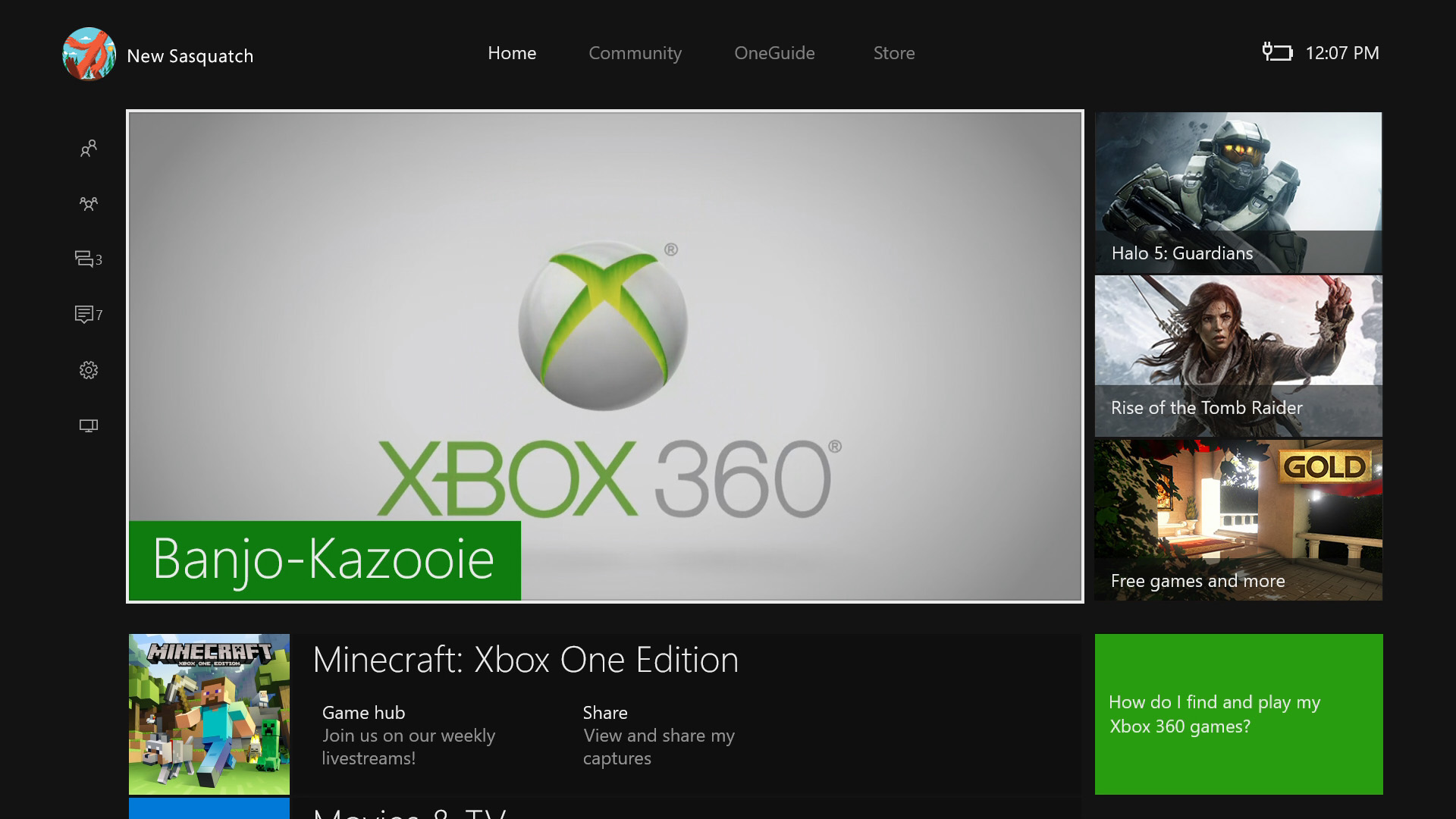 Image of the new Xbox One Home in the New Xbox One Experience
