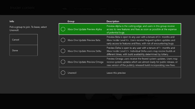Xbox Insider System Update Selection