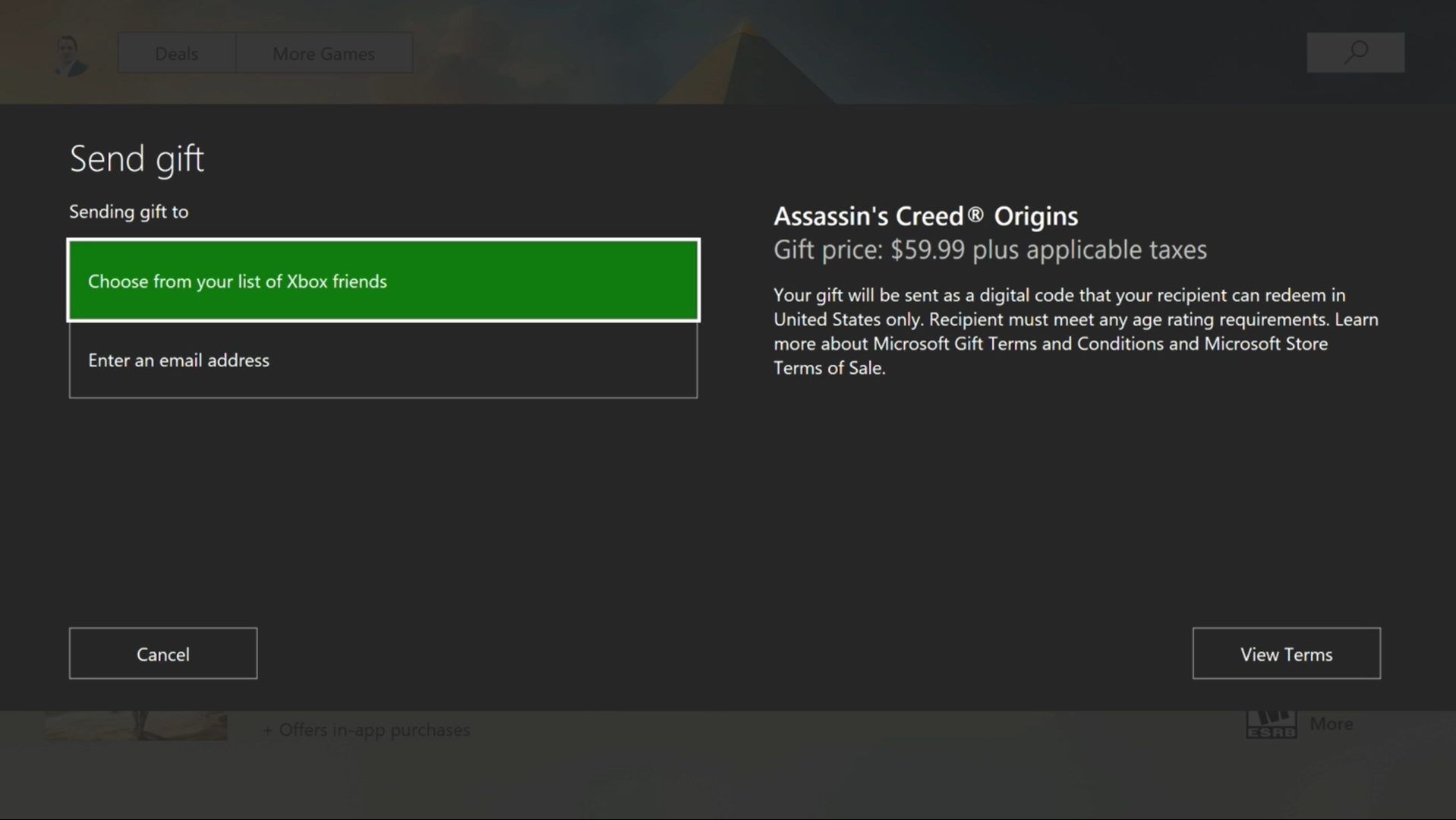 Xbox Game Gifting UI 