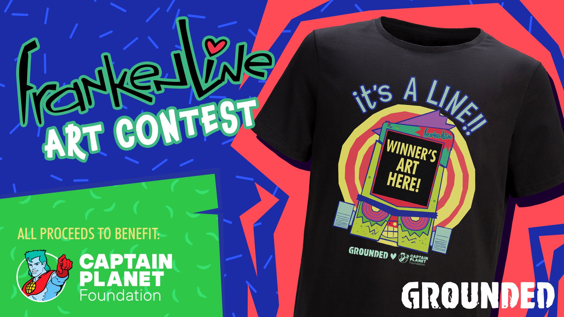 Das Design des Shirts zeigt das Frankenline-Spielzeug aus Grounded mit einem leeren Feld, auf dem die Gewinnerdesigns platziert werden.