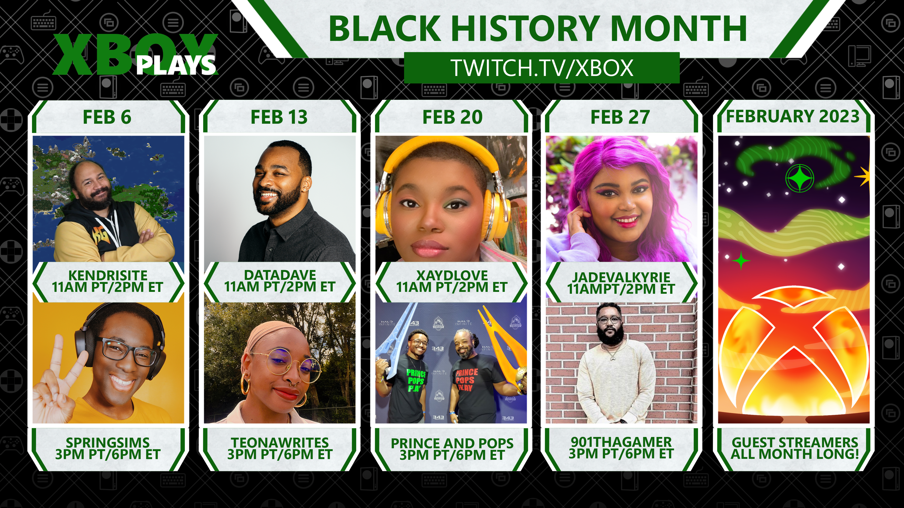 Xbox Plays feiert den Black History Month Takeovers von Streamer*innen jeden Montag im Februar auf twitch.tv/Xbox
