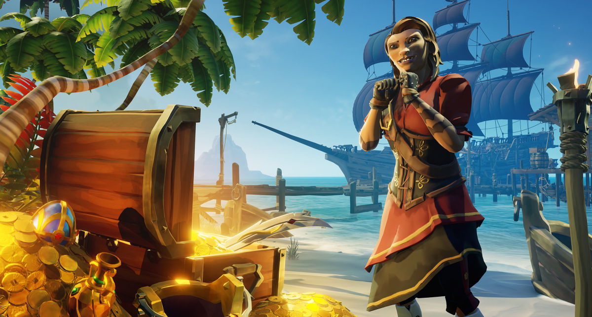 Pirata com tesouro em Sea of thieves
