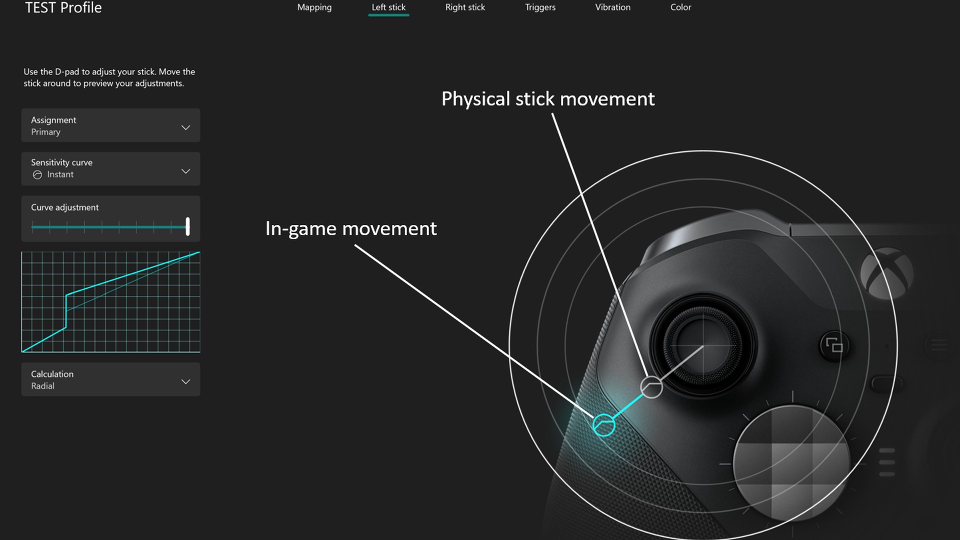 Página de suporte de Xbox exibindo como os jogadores podem ajustar as configurações do analógico