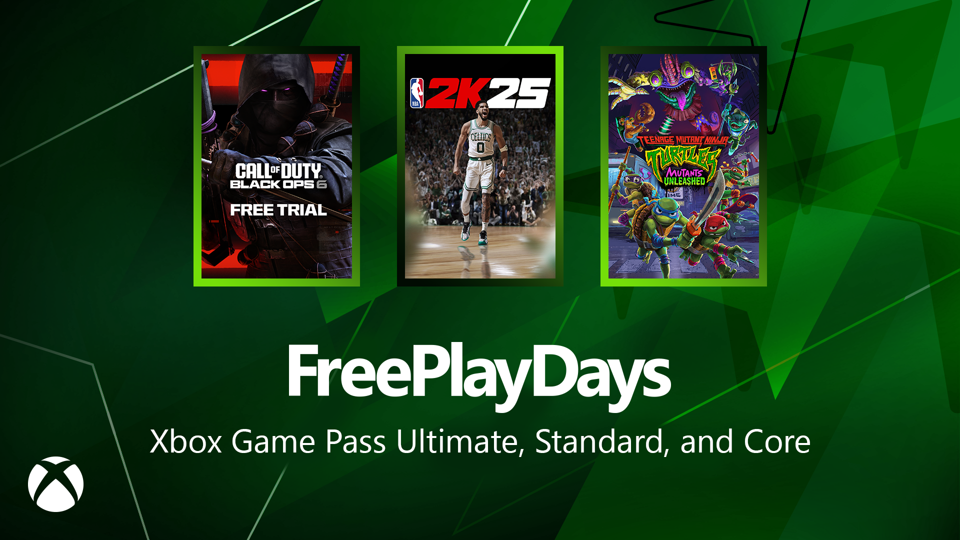 imagem com a capa de três jogos: Call of Duty Black Ops 6, NBA 2K25 e As Tartarugas Ninja: Mutantes à Solta