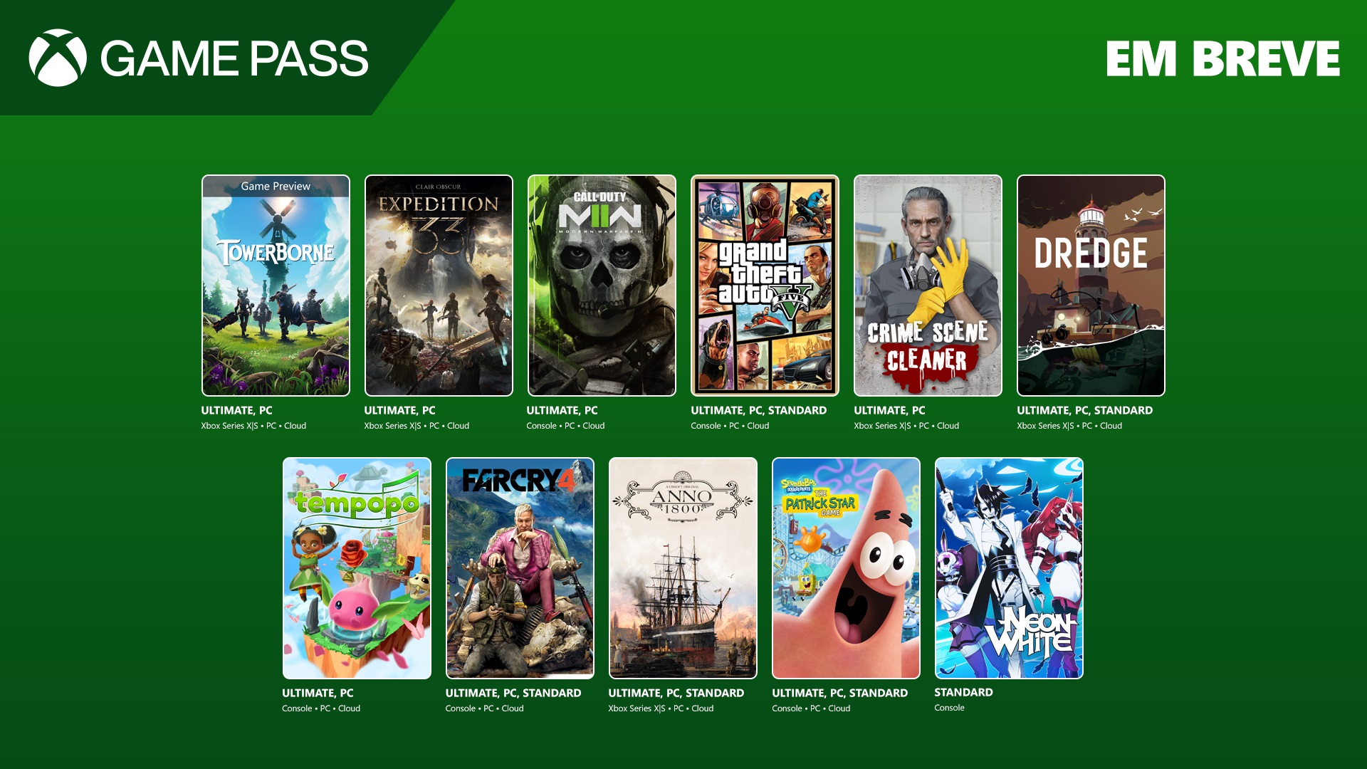 Imagem com a capa de vários jogos que vão etsar disponíveis no Xbox Game Pass