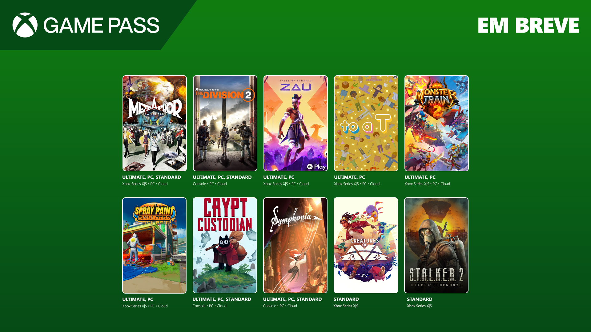 Imagem de jogos no Game Pass