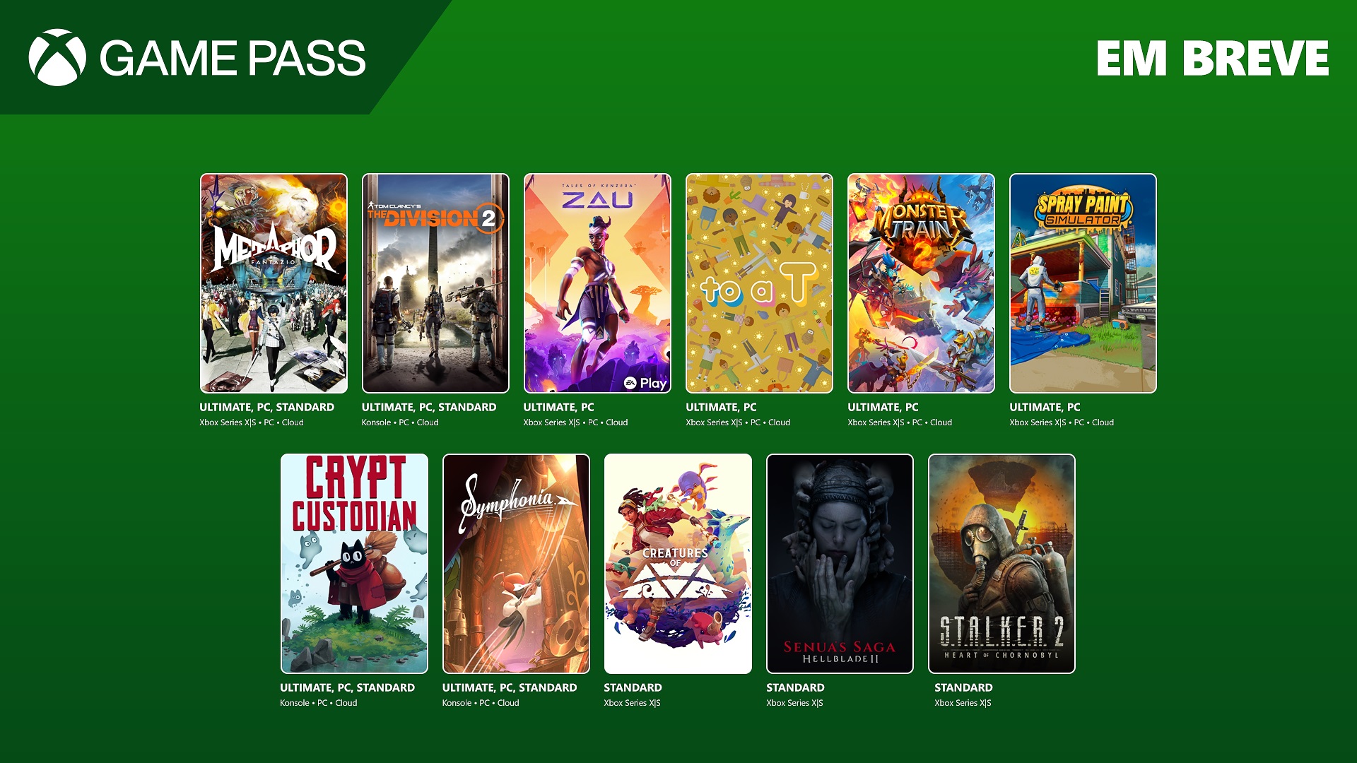 Imagem de jogos no Game Pass