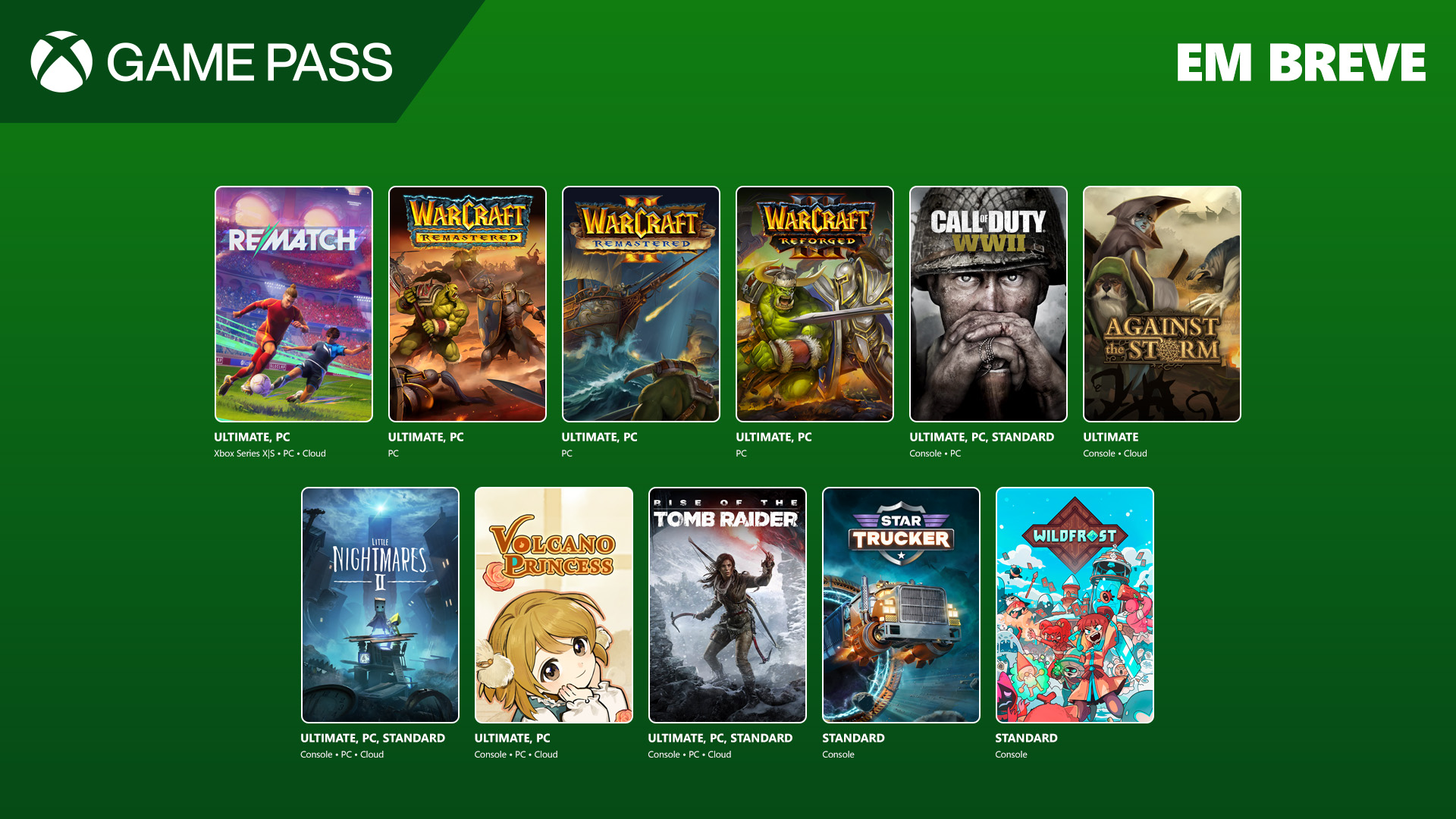 Imagem de jogos no Game Pass