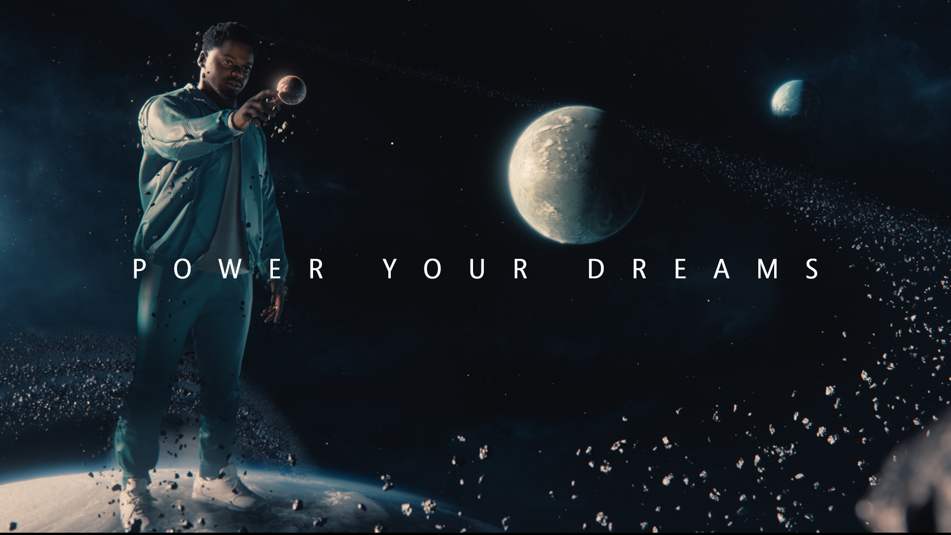 Геймер стоит на планете. Заглавное изображениев пост о кампании Power Your Dreams with a new Generation of Xbox