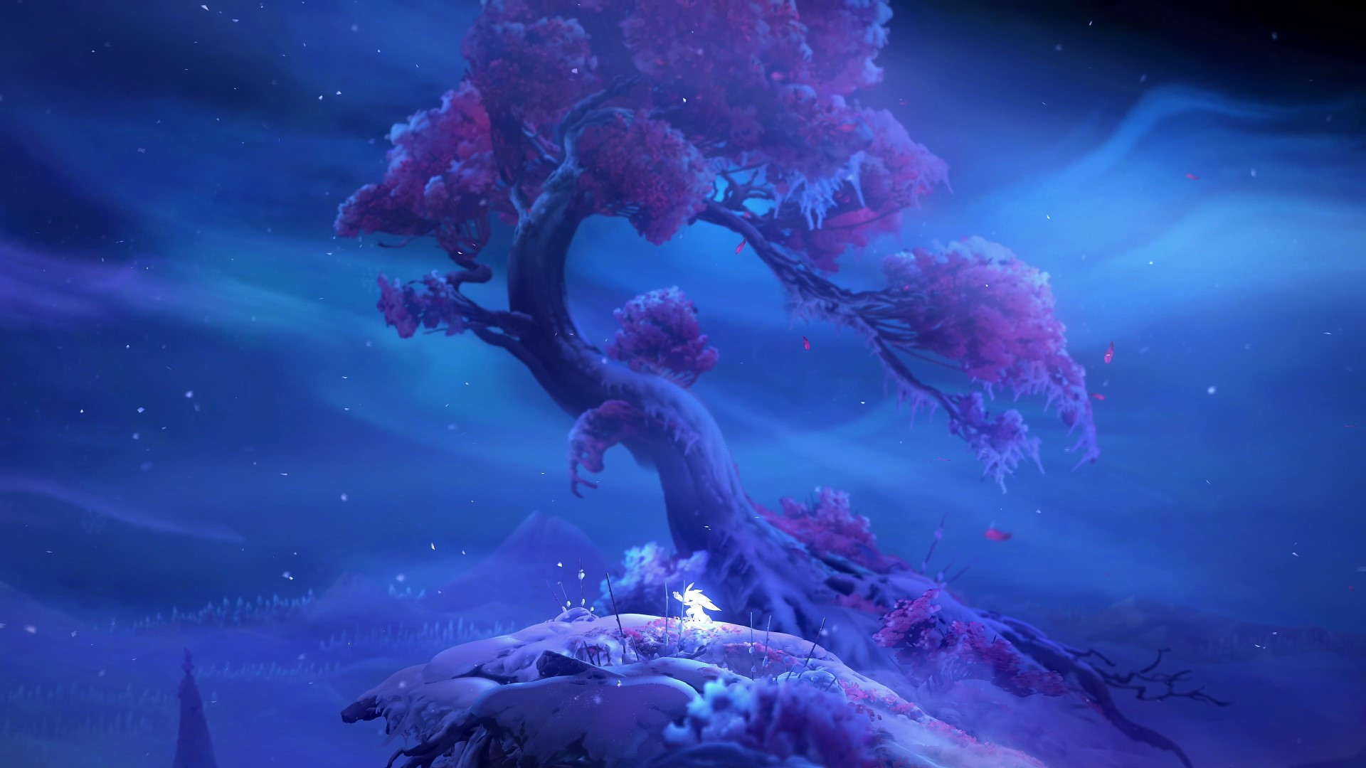 Дух Ори в волшебном лесу. Кадр из игры Ori and the Will of the Wisps